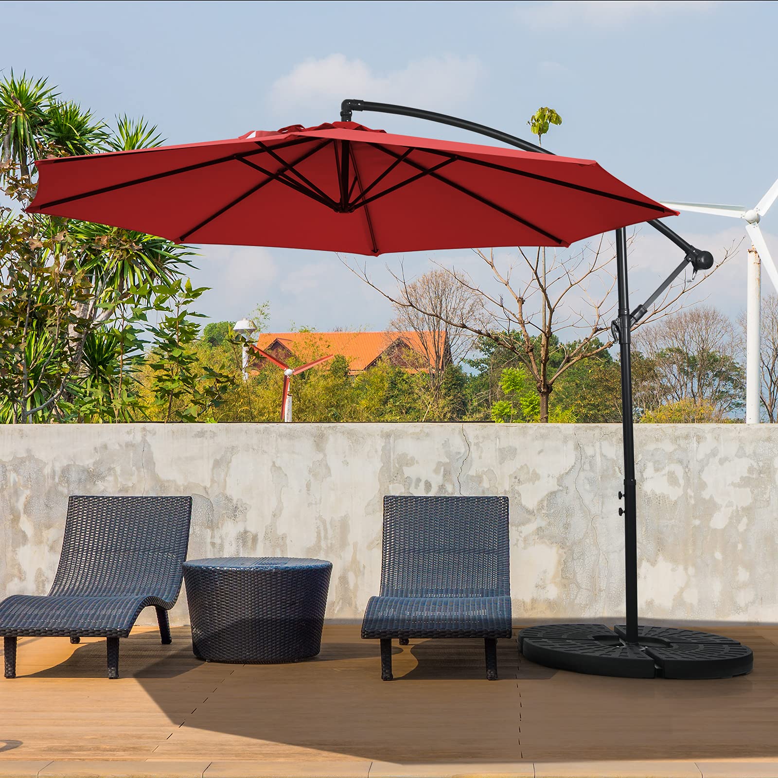 Giantex 10FT Patio Offset Umbrella with Crank - 8 Ribs Cantilever Outdoor Umbrella, Tilt Adjustment & Cross Base - Large Market Umbrella for Poolside, Backyard, Lawn, Garden, Deck, and Outdoor Dining Areas