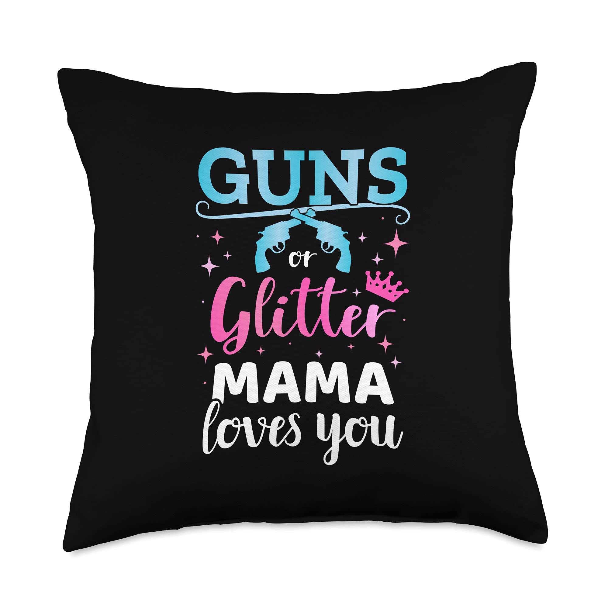 Gender Reveal Guns or Glitter Mama Matching Baby Party Throw Pillow - 18x18 Inch Multicolor Decorative Cushion for Baby Shower, Nursery Decor & Gender Announcement Celebrations