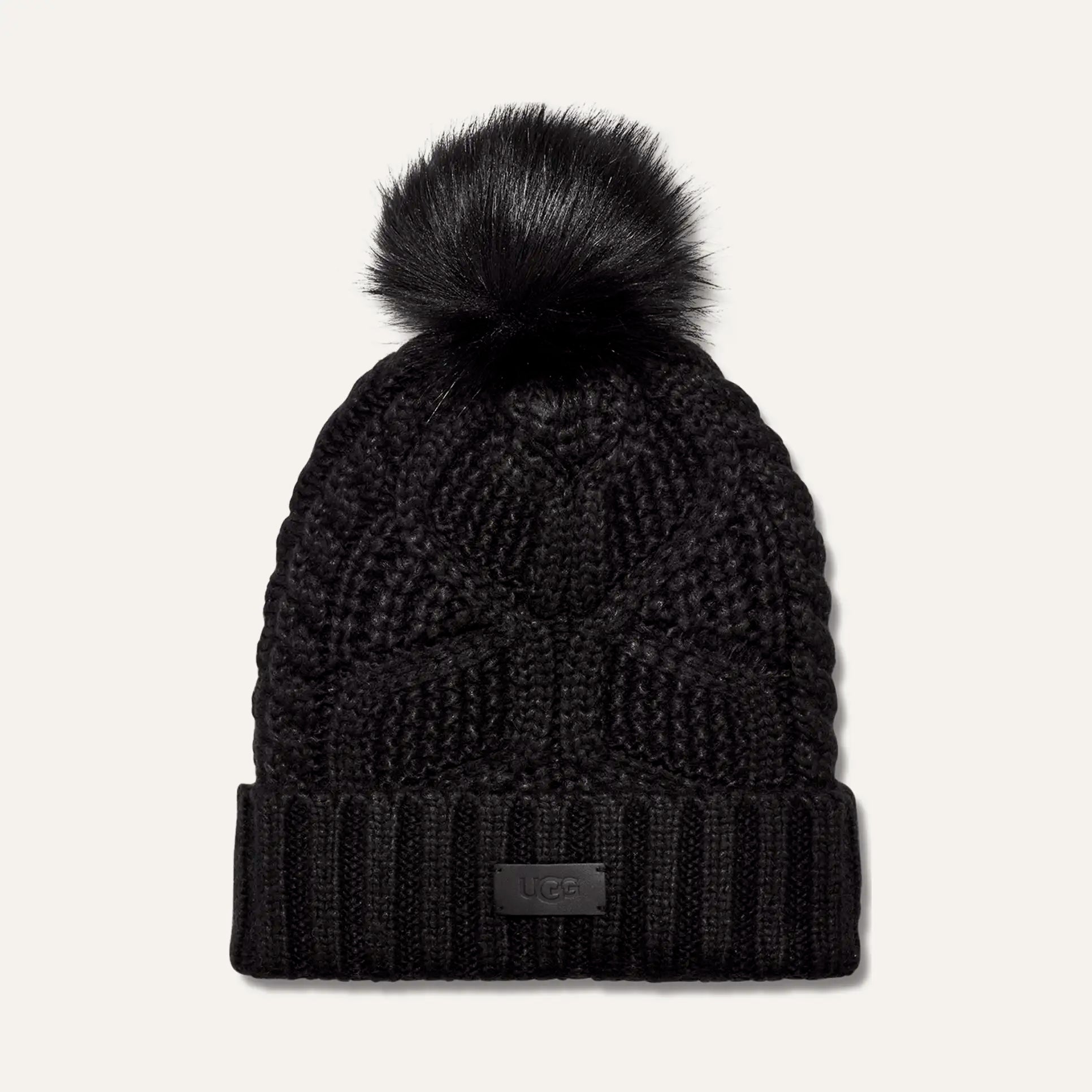 UGG Women's Cable Knit Beanie with Faux Fur Pom - Winter Warm Hat for Cold Weather & Outdoor Activities