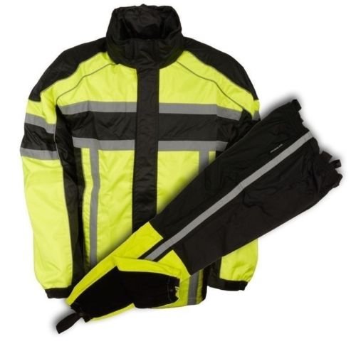 Men's High Visibility Motorcycle Rain Suit - 100% Nylon Waterproof Motorbike Gear in Black & Green (Size S) - Durable Riding Suit for Commuting & Adventure