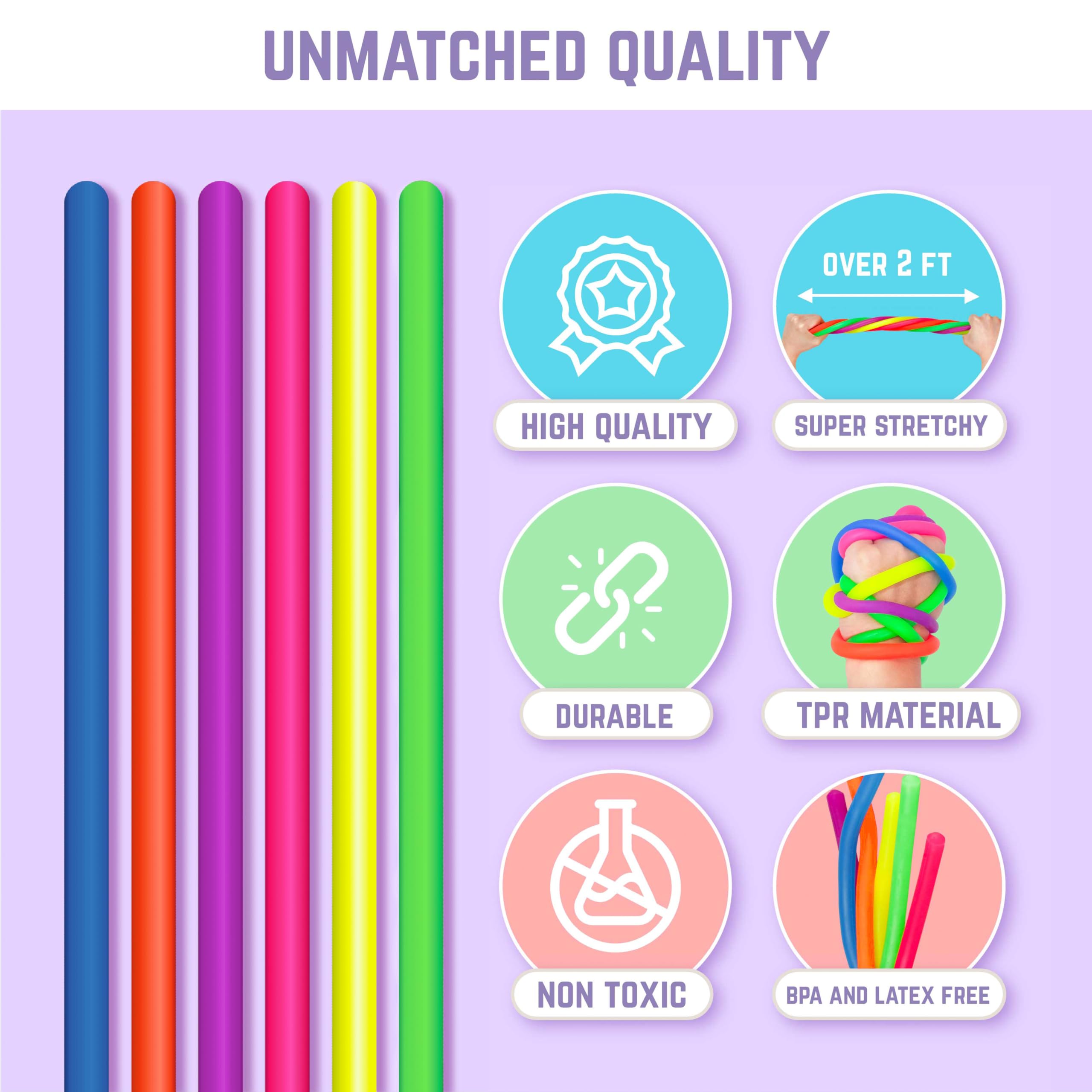 BUNMO Easter Basket Essentials - 6 Pack Stretchy Sensory Strings for Kids - Fidget Toys for Stress Relief & Focus - Non-Mouthable Safe Toys Ages 3+ - Perfect for Easter Gifts, Classroom Rewards & Autism Sensory Play