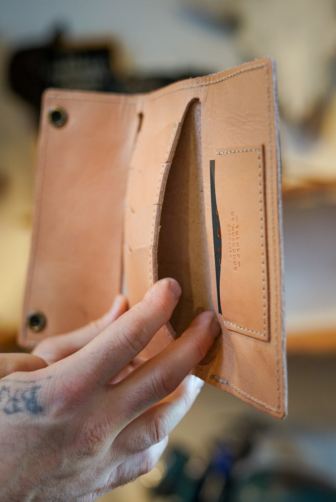Premium Trifold Long Leather Wallet for Men - Genuine Natural Vegetable Tanned - Perfect for Everyday Carry, Business & Travel