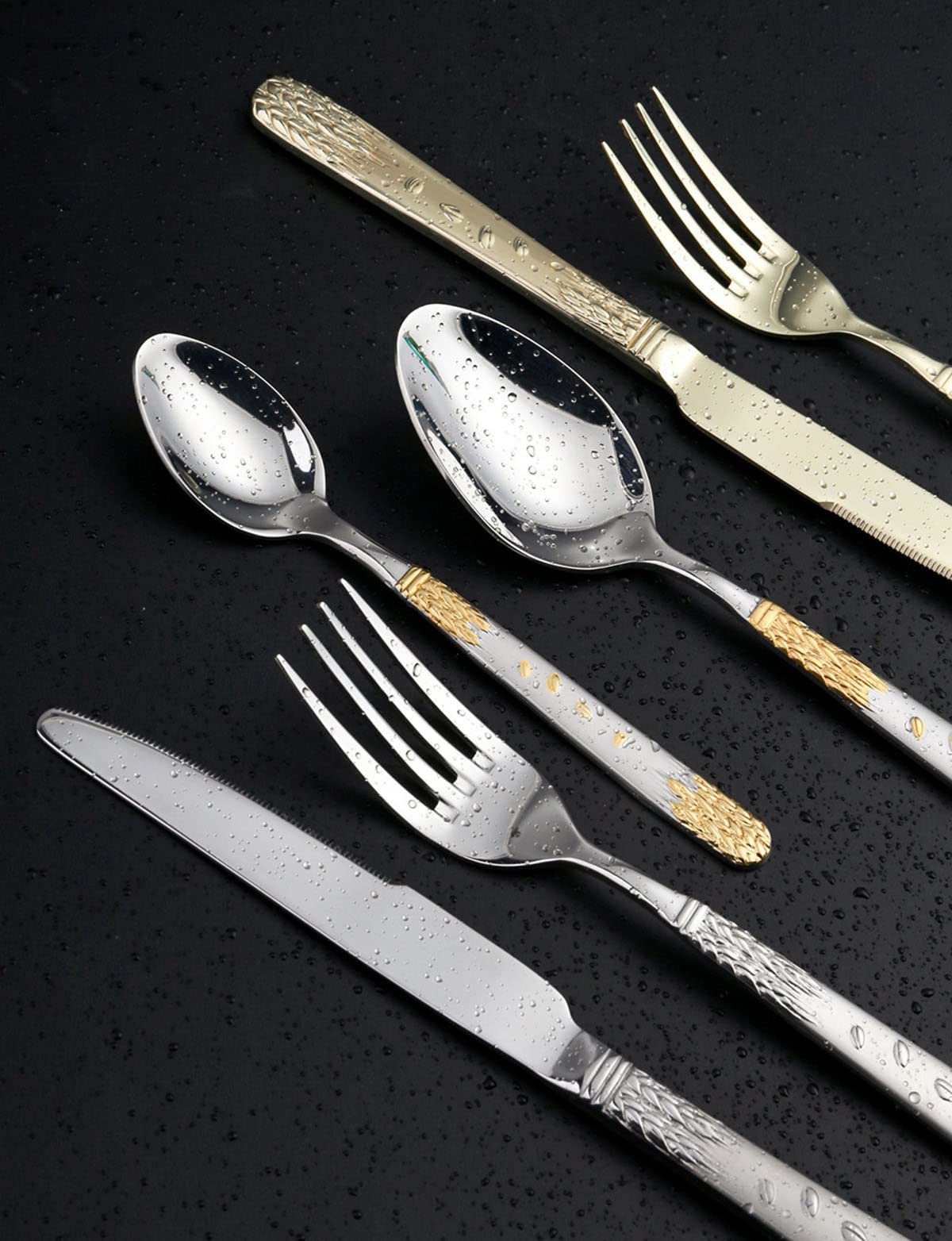 40-Piece Stainless Steel Silverware Set for 10 - Mirror Polished Flatware Cutlery Set for Home, Restaurant & Hotel Use - Elegant Wheat Ear Design - Perfect for Dinner Parties, Weddings & Daily Dining