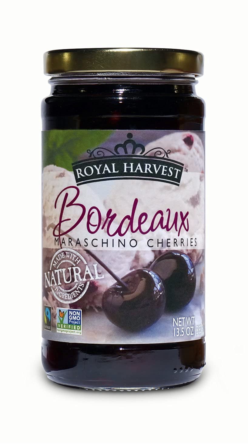 Royal Harvest Bordeaux Maraschino Cherries - 13.5 oz (Pack of 2) | Premium Cocktail Garnish for Martinis, Shirley Temples & Desserts | Gluten-Free & Non-GMO | Perfect for Home Bars & Baking