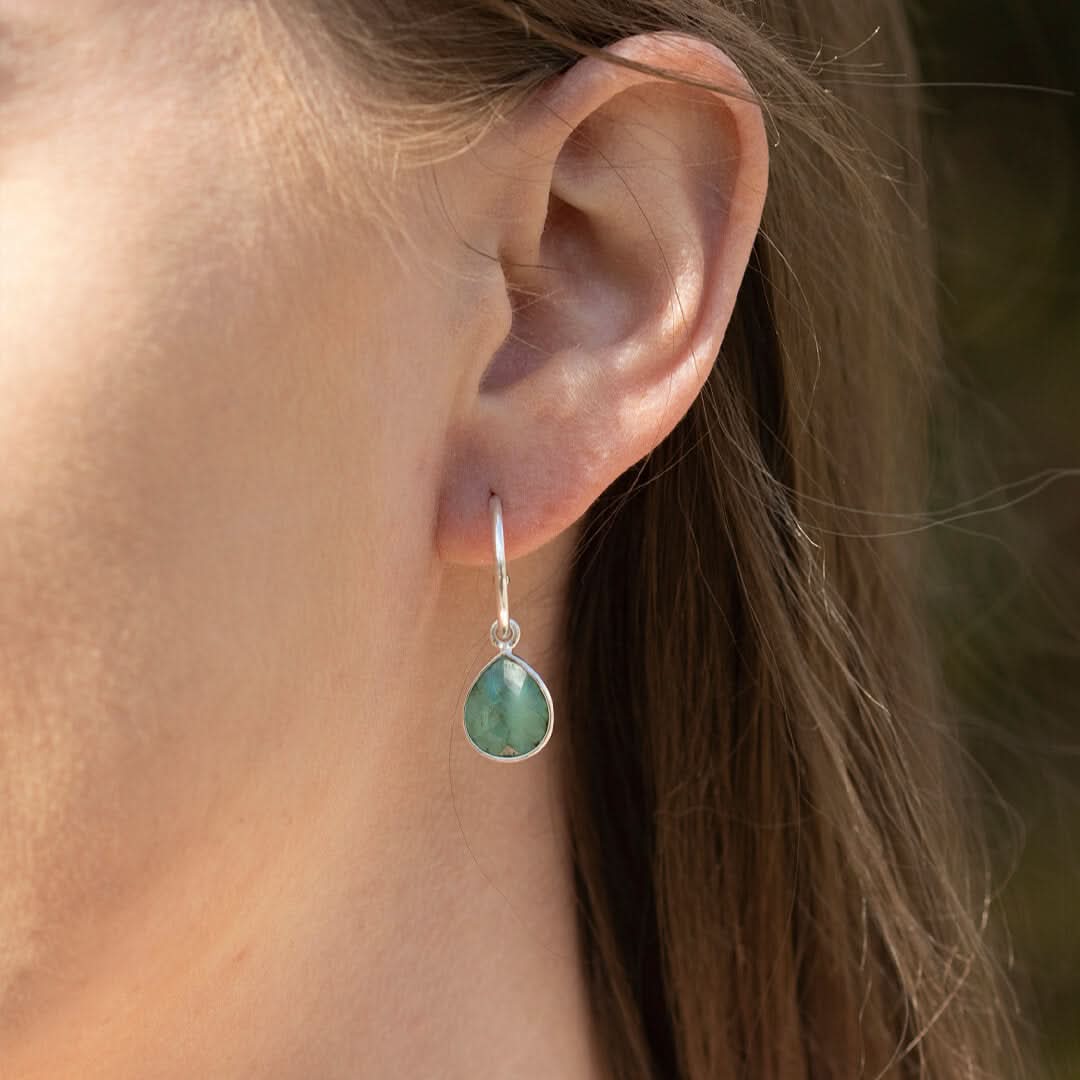 Chrysoprase Hoop Earrings in Sterling Silver | May Birthstone Jewelry | Elegant Dangle Earrings for Women | Perfect for Everyday Wear, Office & Special Occasions