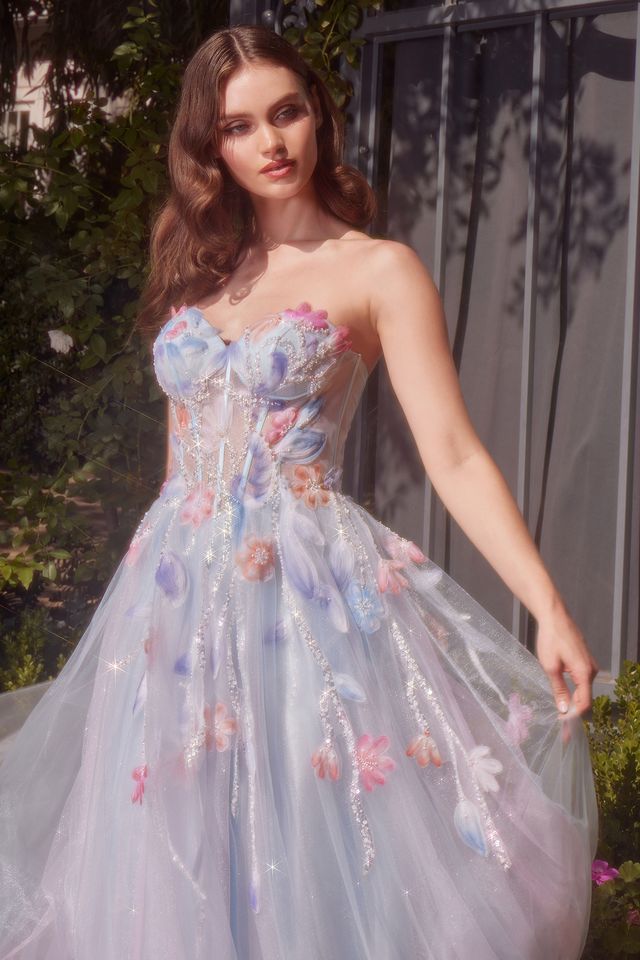 Andrea & Leo A1383 Floral Watercolor A-Line Gown - Elegant Wedding, Prom, and Special Occasion Dress