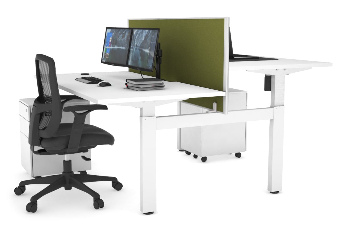 Adjustable 2-Person H Bench Workstation - White Frame (1600L x 800W) with Cable Management | Ergonomic Office Desk for Collaborative Workspaces & Home Offices
