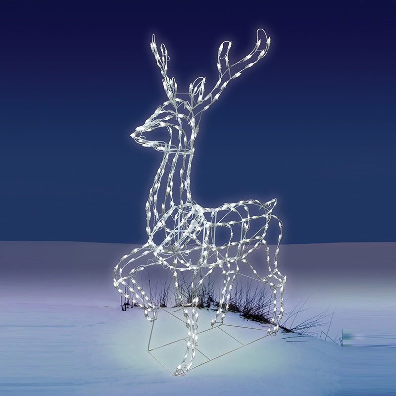 3-Piece Pure White Twinkling LED Elegant Buck and Sleigh Wire Sculptures - Christmas Home Decor, Holiday Table Centerpiece, Winter Wonderland Display