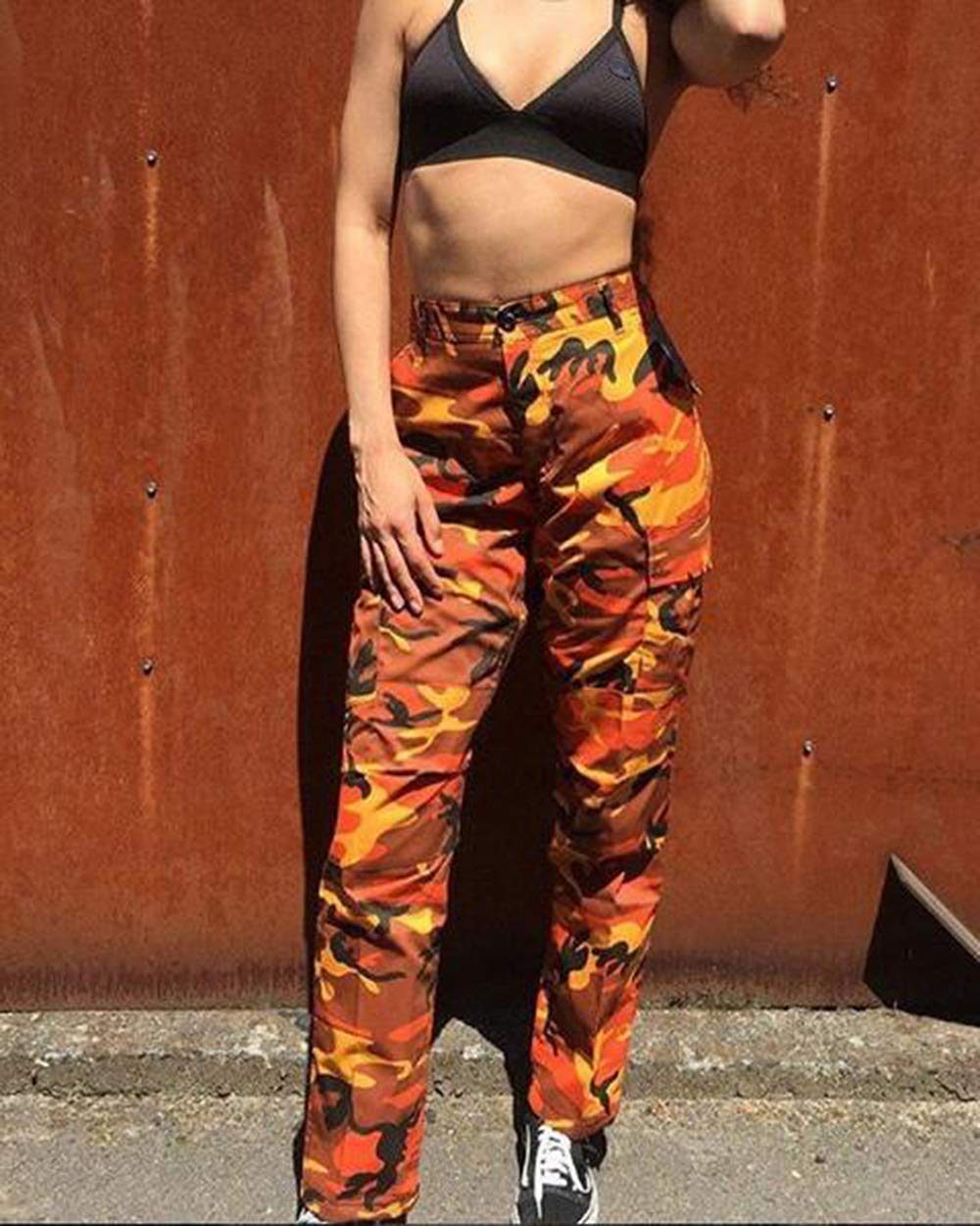 ZODLLS Women's Camo Cargo Pants - Elastic Waist Casual Jogger Pants with Pockets | Cool Camouflage Trousers for Outdoor, Hiking & Streetwear Fashion