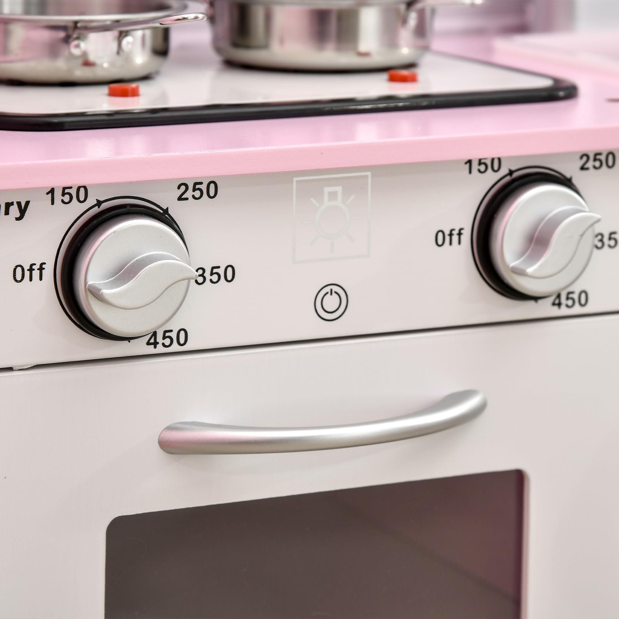 Qaba Kids Pretend Play Kitchen Toy Set - Realistic Design with Stove Lights, Storage & Water Dispenser - Educational Cooking Playset for Toddlers Ages 3-6 (Pink) - Perfect for Role Play, Birthday Gifts & Preschool Learning Activities