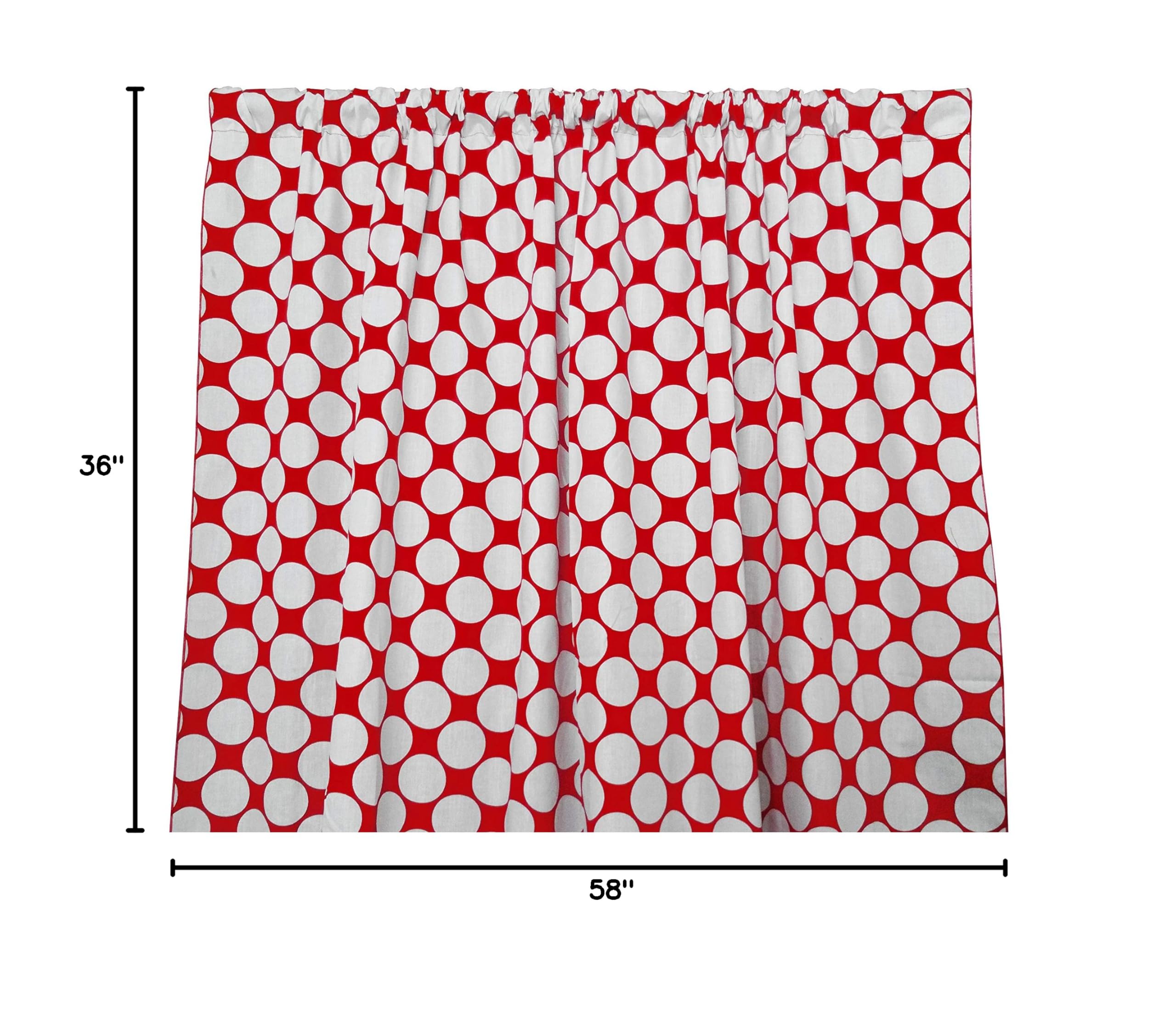 Polka Dot Cotton Curtain Panel - 58x36 Inch White Red - Home & Window Decor for Living Room