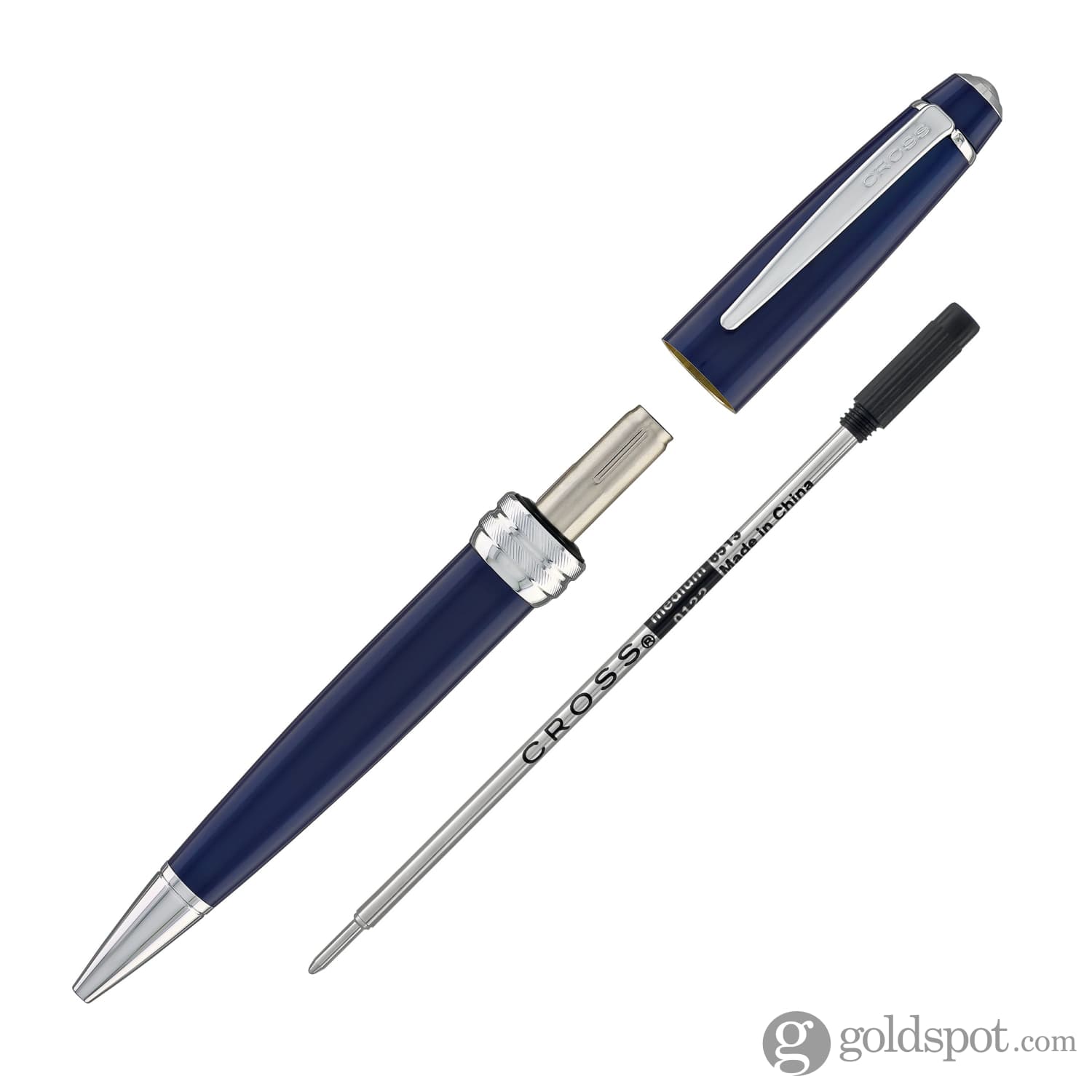 Premium Cross Bailey Ballpoint Pen - Elegant Blue Lacquer with Chrome Trim for Office, Business & Gift Giving