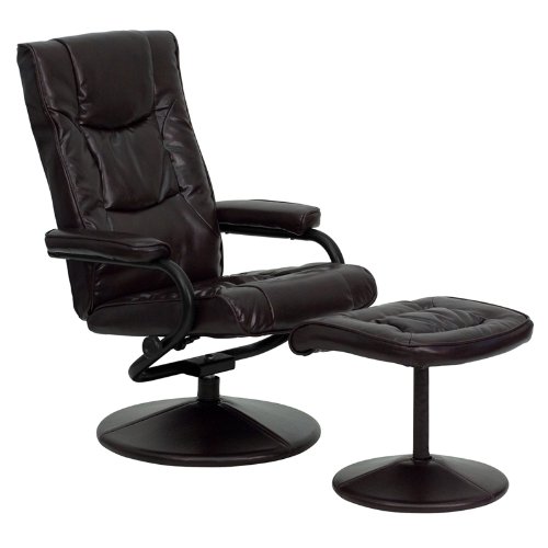 StarSun Depot Modern Brown Leather Recliner Chair with Ottoman - Genuine Leather Upholstery, Padded Seat, Leather-Wrapped Base - 27.25