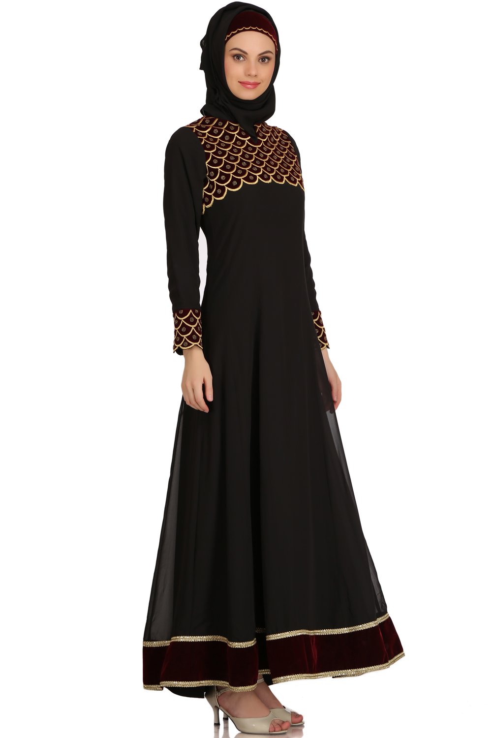 Elegant Black Georgette Eid Abaya for Women - Modest Muslim Prayer Dress - Perfect for Eid, Ramadan, and Special Occasions