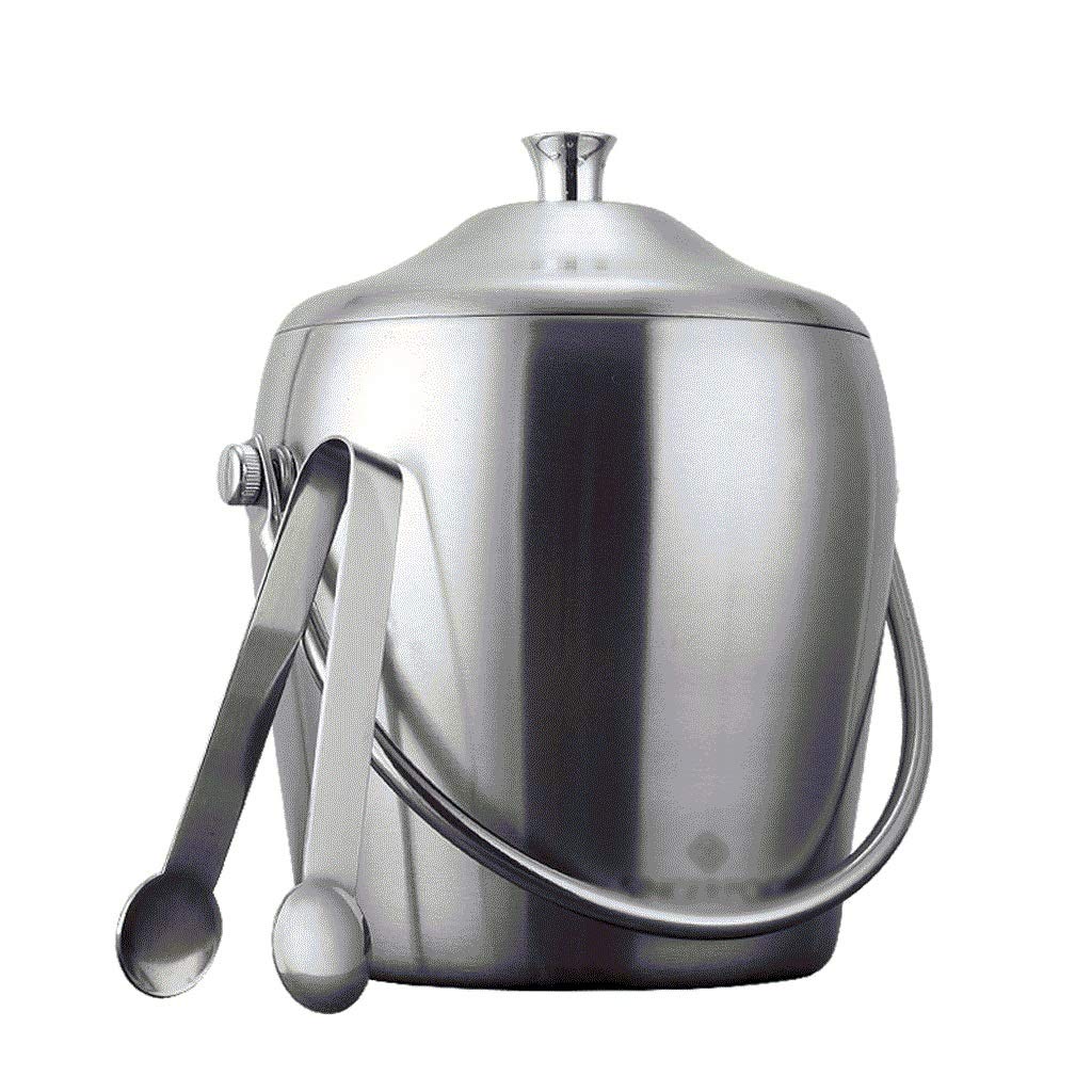 Premium Stainless Steel Double Wall Ice Bucket with Tongs & Lid - 13