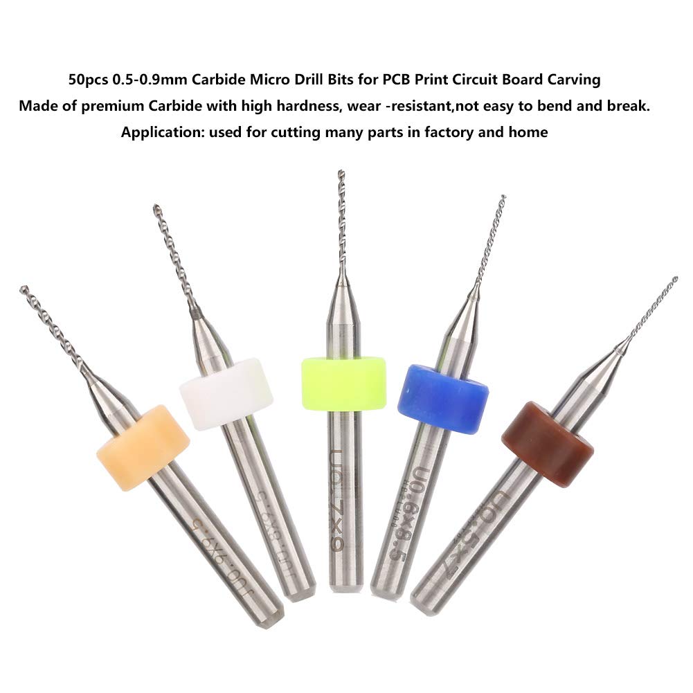 50Pcs 0.5-0.9mm Carbide Micro Drill Bit Set for PCB Circuit Board, Jewelry Making & Precision Engraving - High-Speed Steel Mini Drill Bits for DIY Crafts & Electronics Repair