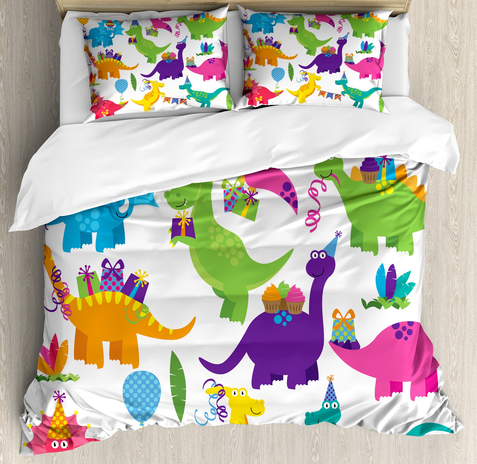 Dinosaur Themed Duvet Cover Set - King Size 3 Piece Bedding with T-Rex & Jurassic Reptiles Design, Colorful Dinosaur Party Decor for Kids Room, Birthday & Themed Bedroom Decorations | Includes 2 Pillow Shams | Perfect for Dinosaur Lovers, Children's Bedroom & Jurassic Themed Parties