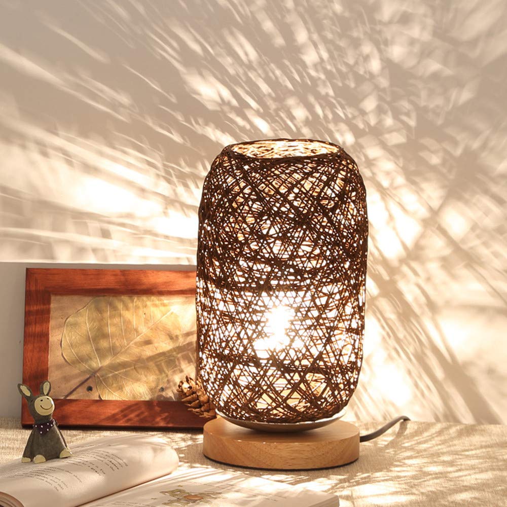 Wood Rattan USB Rechargeable Table Lamp - Bedroom & Living Room Decor for Cozy Nights