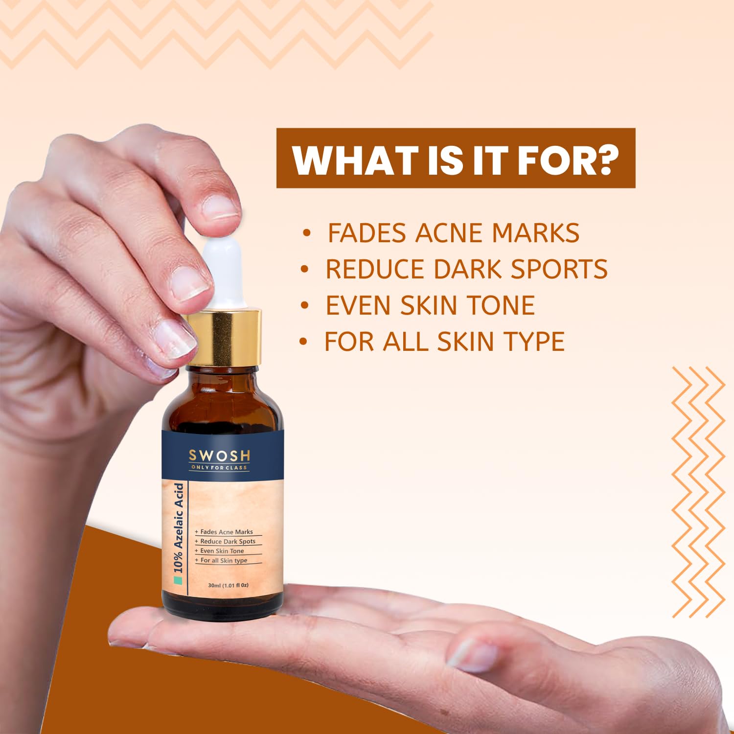 SWOSH 10% Azelaic Acid Serum for Face (30ml) - Brightening & Hydrating Facial Treatment for Acne, Rosacea & Hyperpigmentation | Dark Spot Corrector, Natural Glow Booster | Perfect for Daily Skincare Routine & Nighttime Use