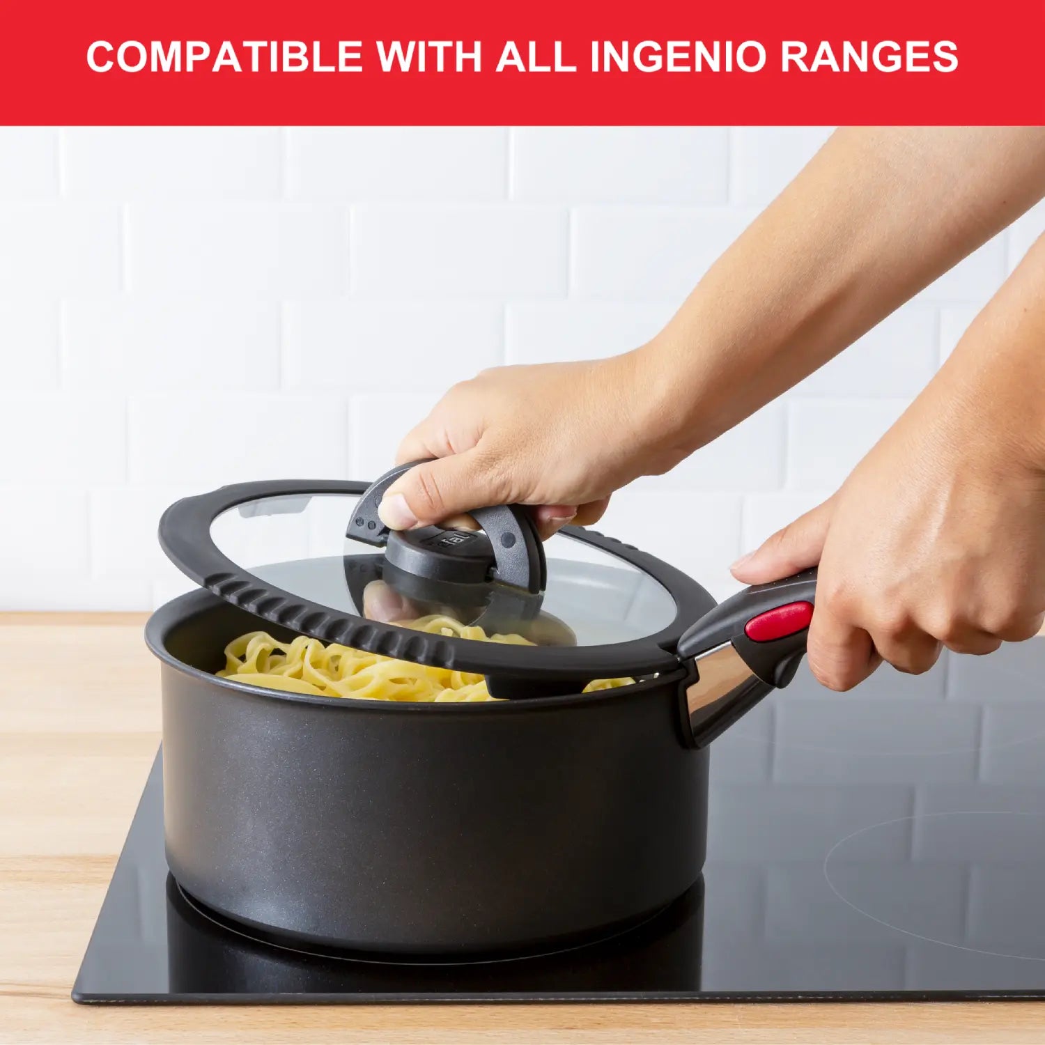 Tefal Ingenio 3-Piece Draining Lid Set (16cm, 18cm, 20cm) - Universal Pot Covers for Strain Pasta, Vegetables & More - Perfect for Cooking, Draining & Serving