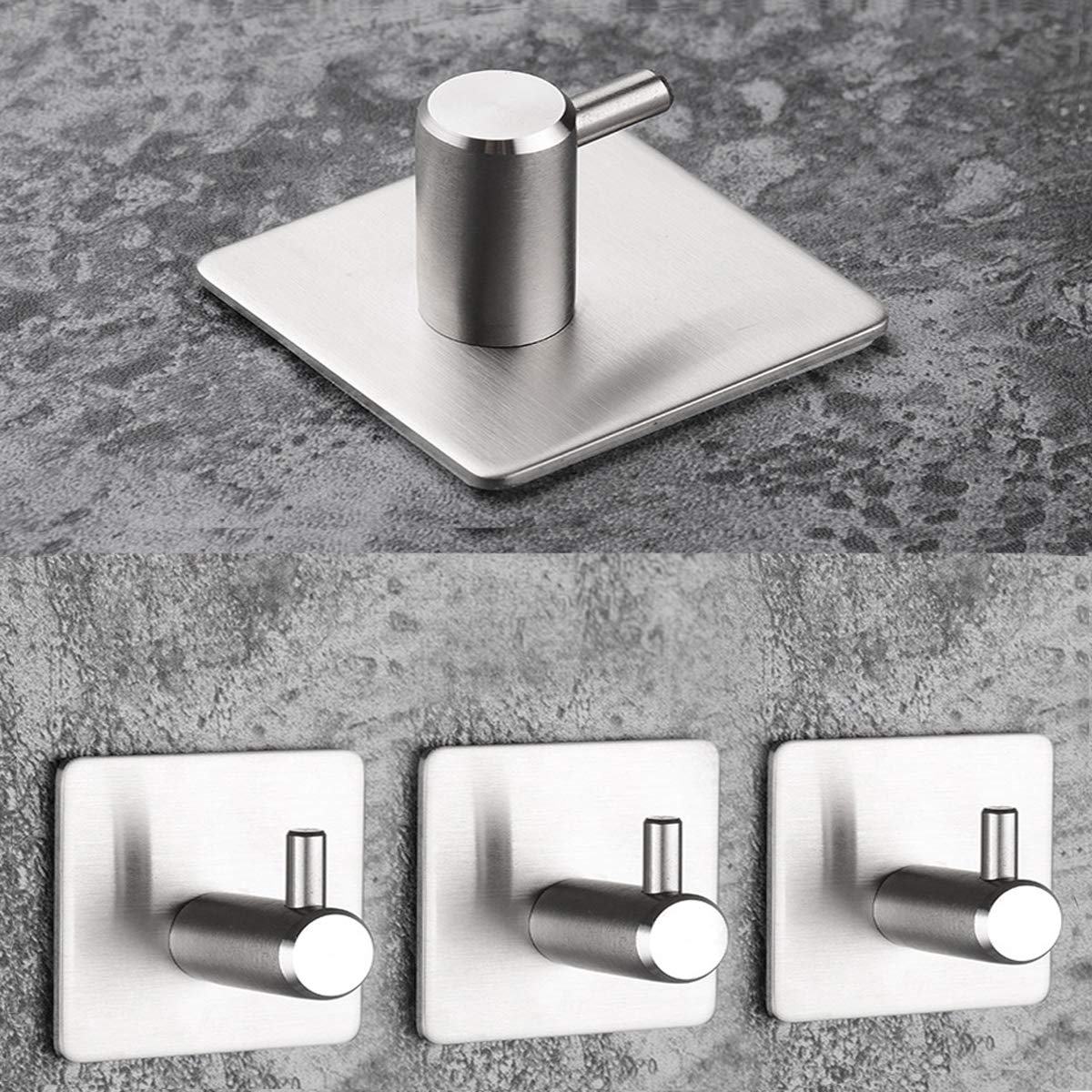 Seven Wolves Heavy Duty Stainless Steel Adhesive Hooks - 4 Pack Silver Wall Hangers for Robe, Towel & Door - Strong Bathroom & Kitchen Organizers for Home (Perfect for Small Spaces & Rental-Friendly)