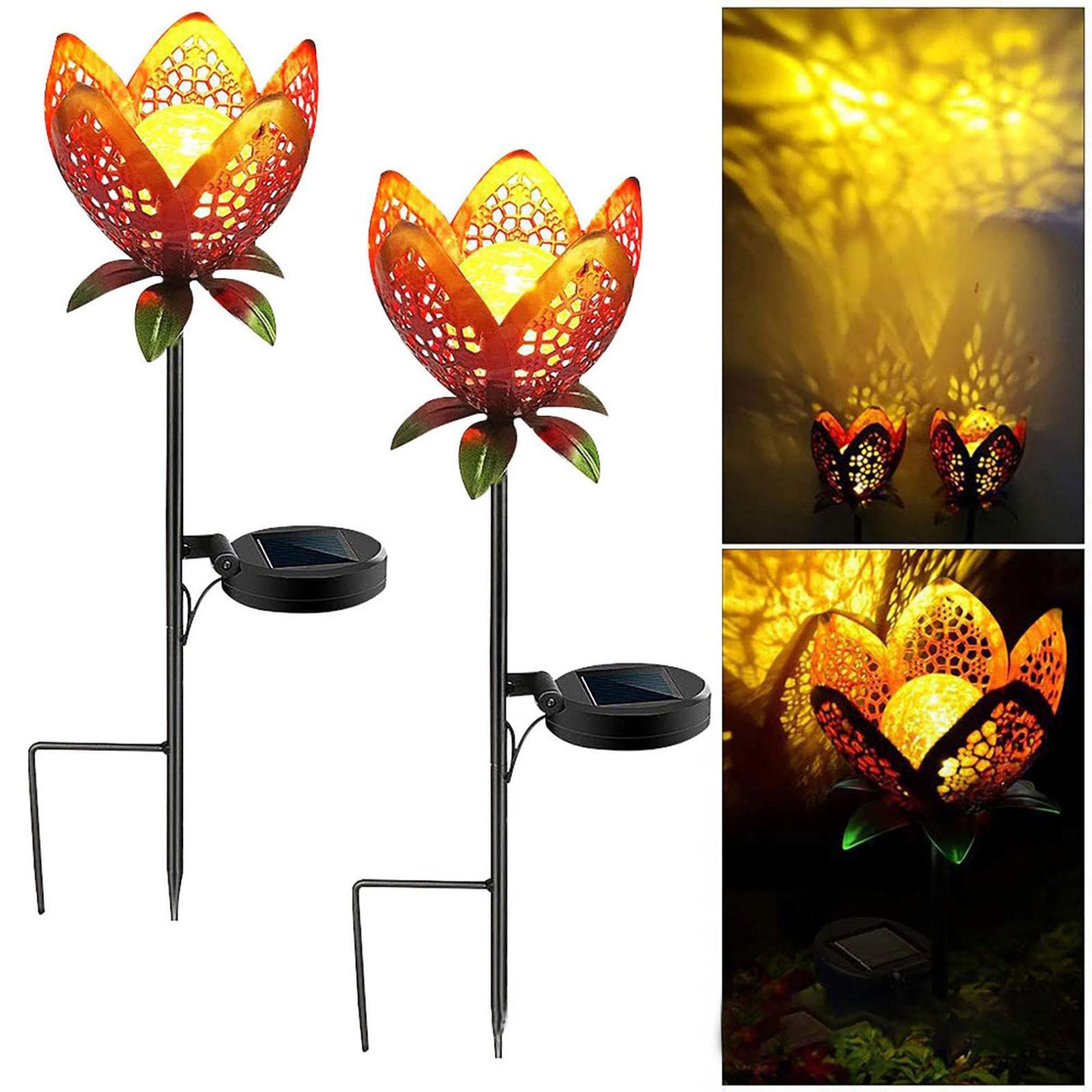 Solar Powered Outdoor Tulip Lights - Waterproof Metal Garden Decor for Patio, Lawn, Pathway & Yard - Vintage Retro Style (7 Designs) - Perfect for Backyard, Wedding & Landscape Lighting