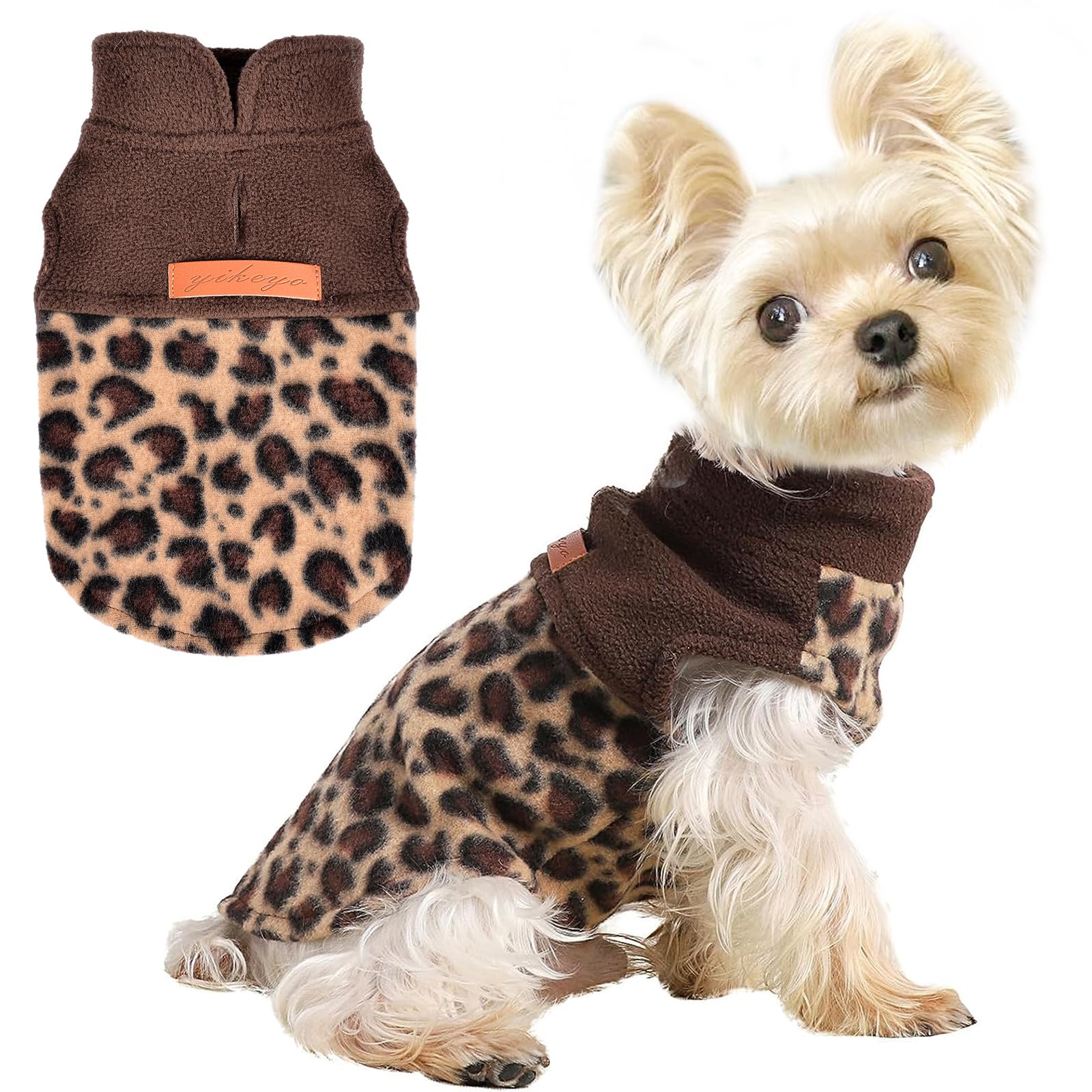 Warm Fleece Vest Dog Sweater - Leopard Print Winter Coat for Small Dogs & Cats | XX-Small Pet Clothes for Cold Weather | Perfect for Outdoor Walks & Indoor Cozy Time