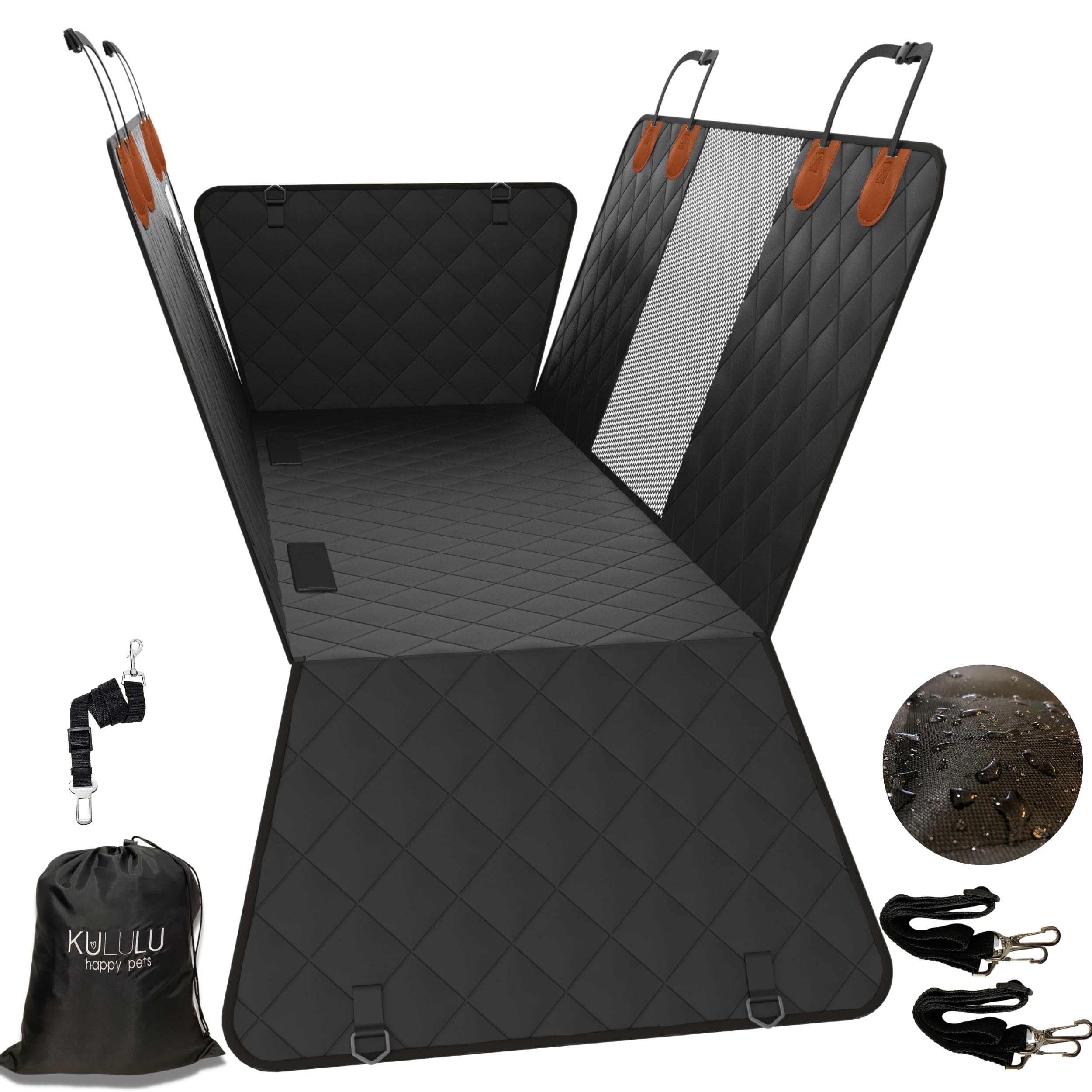 Waterproof Dog Car Seat Cover for Back Seat - Scratchproof Pet Hammock with Mesh Window, Durable Truck Seat Protector for Dogs (Black, 54