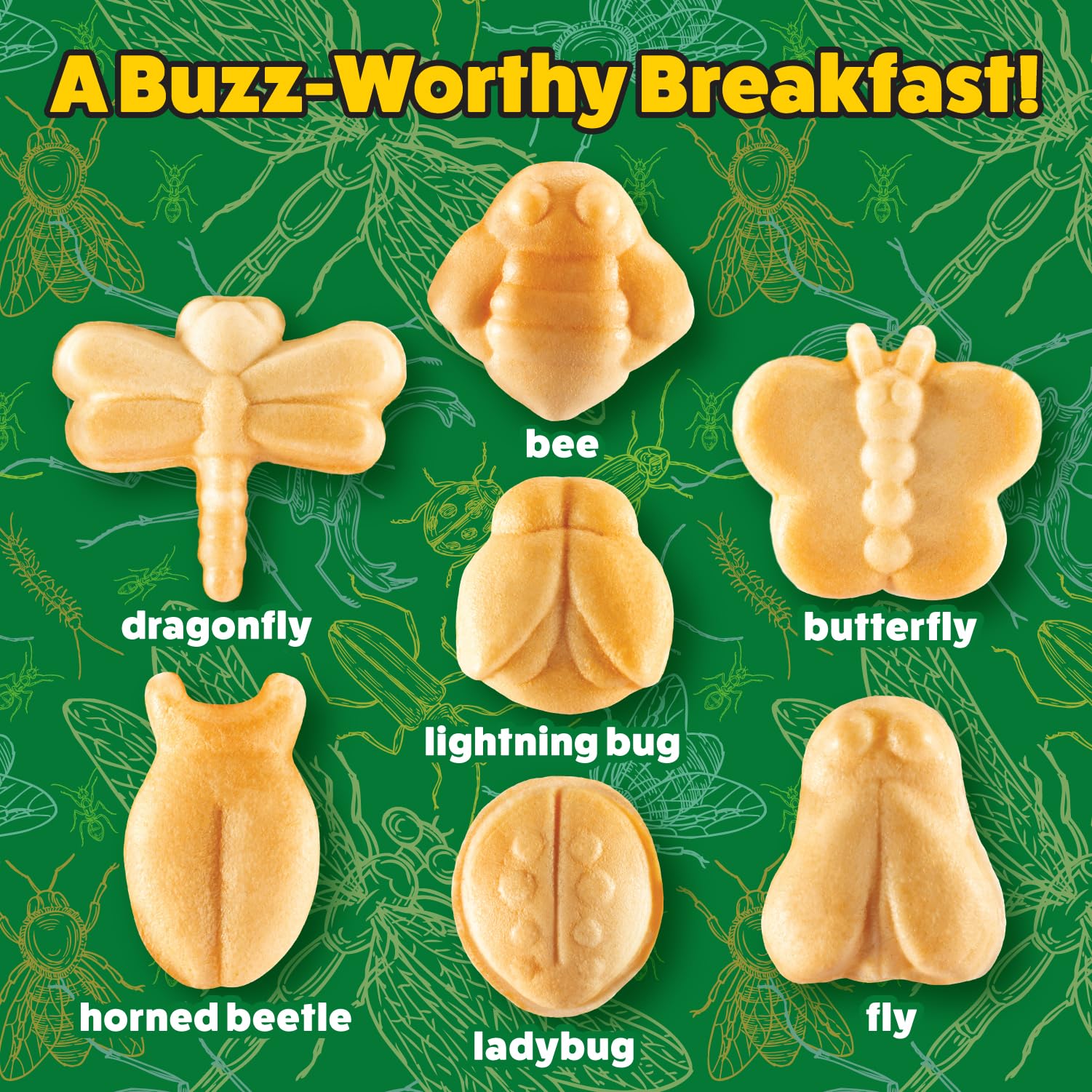 Original Creepy Crawly Bug Waffle Maker - Make 7 Fun Insect-Shaped Pancakes (Beetle, Ladybug, Bee) - Electric Nonstick Waffle Iron for Kids - Perfect for School Breakfast, Birthday Gifts & Family Fun Mornings