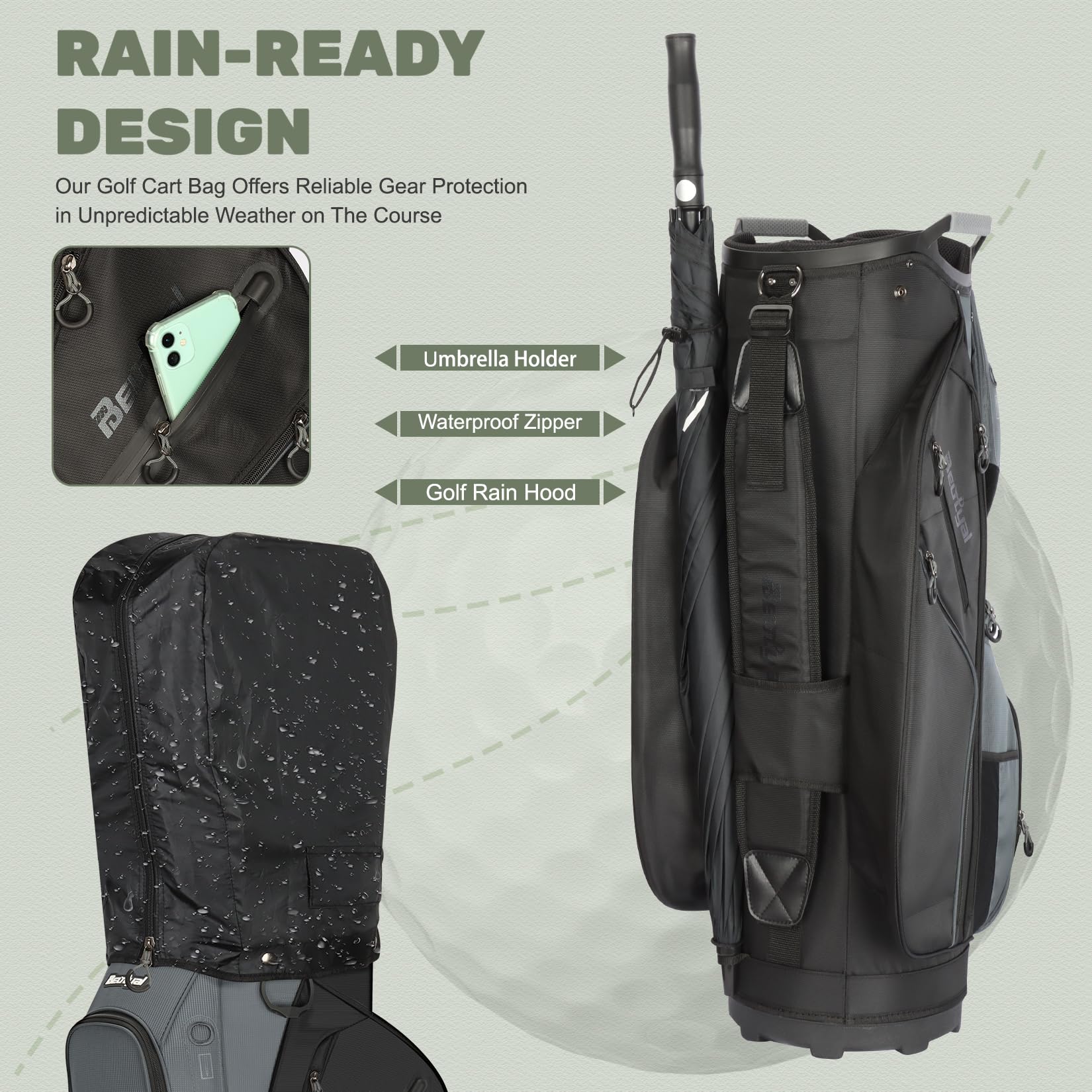 **15-Way Golf Cart Bag with Full-Length Dividers - Lightweight Golf Club Bag for Men & Women - Includes Cooler & Rain Cover - Perfect for Tournaments, Driving Range & Golf Outings**