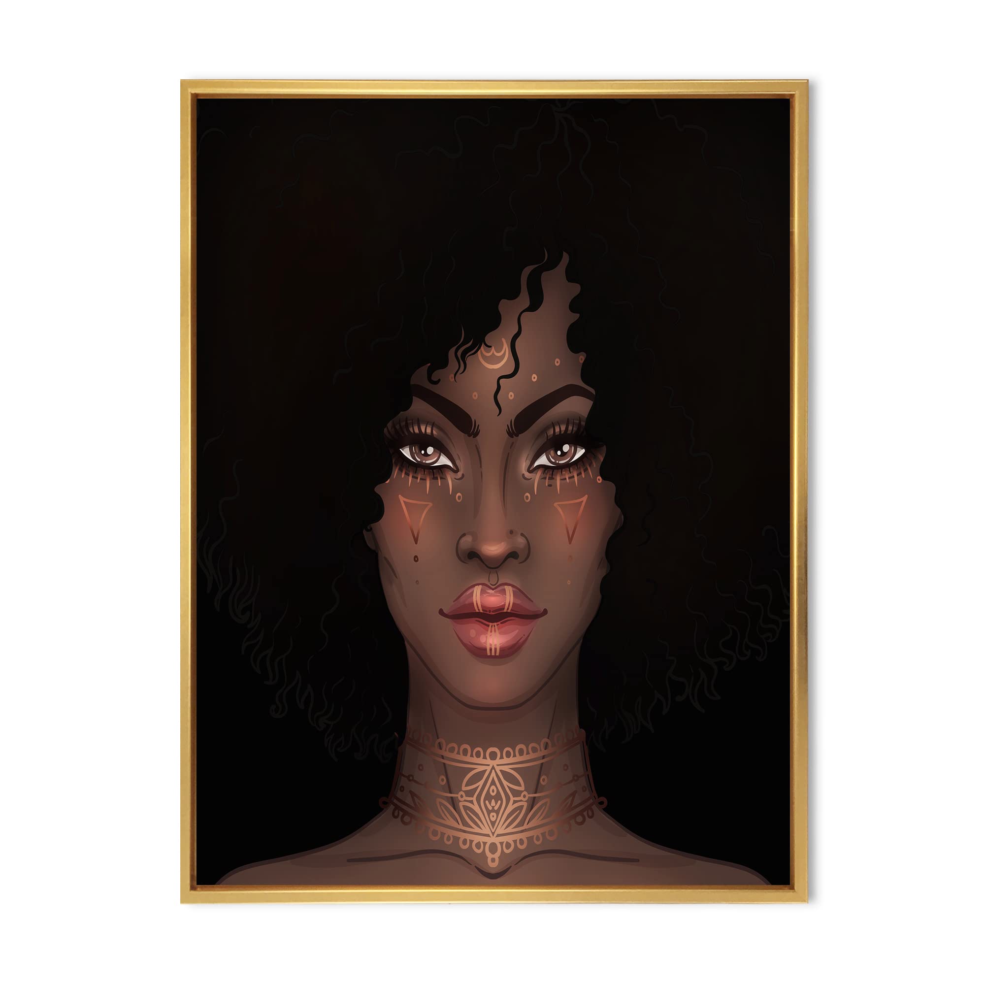 African American Woman Portrait II - Modern Framed Canvas Wall Art Print for Living Room, Bedroom & Office Decor