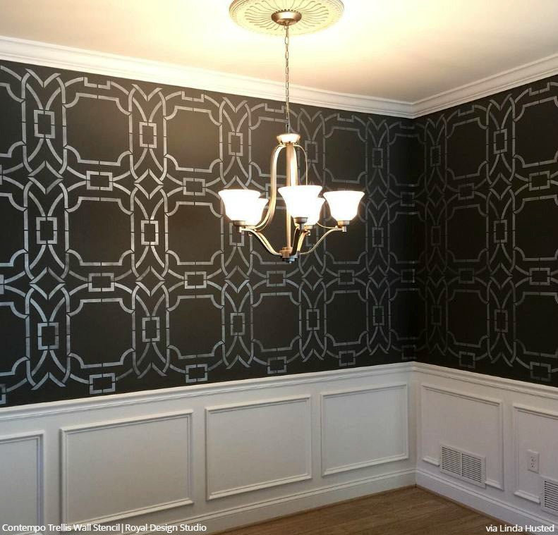 Contempo Trellis Wall Stencil - Reusable DIY Home Decor Painting Template for Walls, Furniture & Crafts | Perfect for Bedroom, Nursery, Living Room & Office Accent Walls