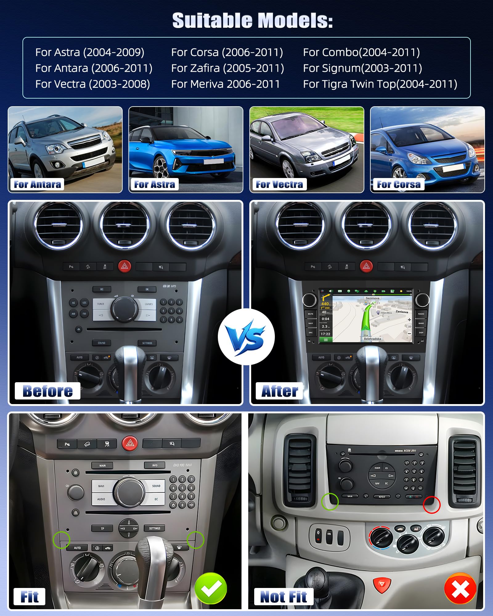 CAMECHO 7 Inch Android 13 Car Stereo with 2GB RAM 64GB ROM - Wireless CarPlay & Android Auto - Compatible with Opel Astra Antara Vectra Corsa Zafira Meriva - Double Din Touchscreen with RDS FM Radio & Bluetooth - Perfect for Navigation, Music Streaming & Hands-Free Calling