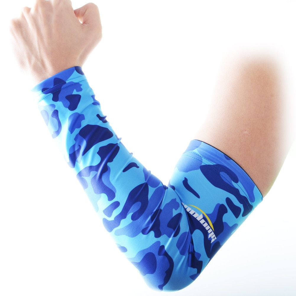 Camouflage Blue Anti-Slip Arm Sleeves for Sports & Outdoor Activities - UV Protection & Breathable Design for Running, Cycling, Basketball & Fishing