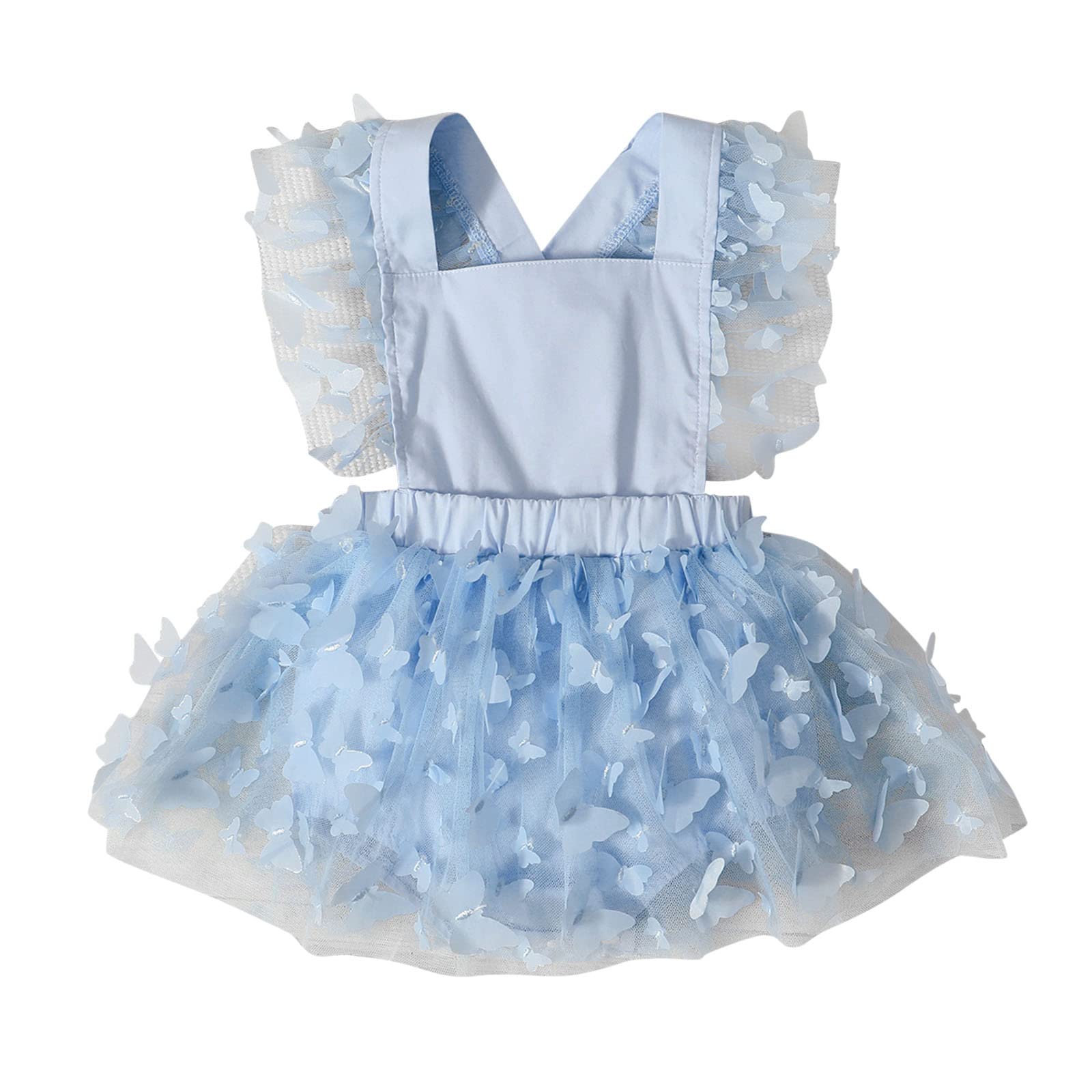 Light Blue Toddler Girls Sleeveless Butterfly Mesh Tulle Ball Gown Romper Jumpsuit - Perfect for Birthday Parties, Photo Shoots & Special Occasions