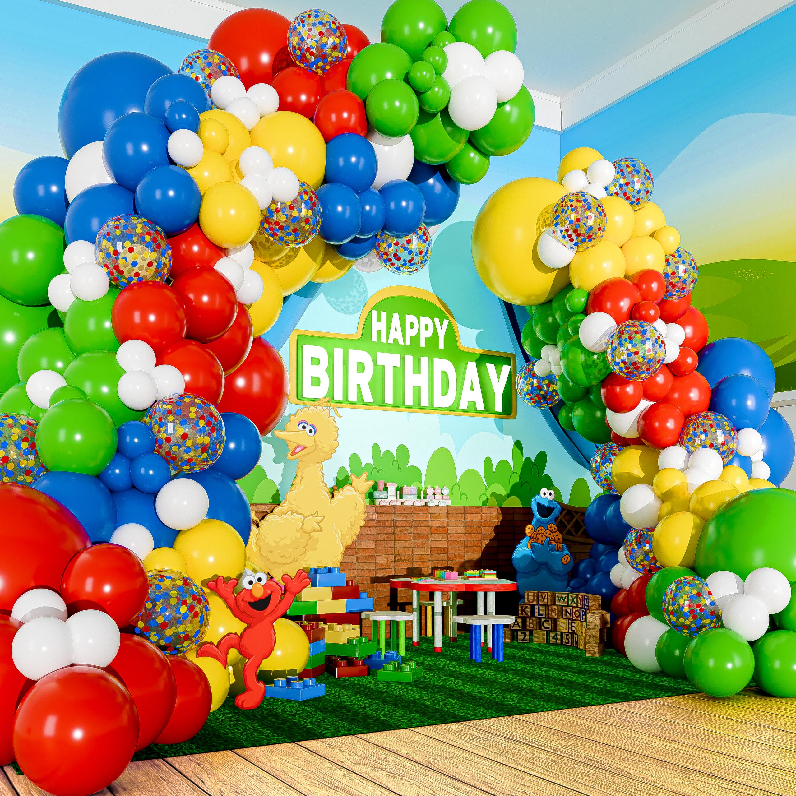 Sesame Street Balloons Arch Kit & Garland - Small & Large Red, Blue, Green Balloons for Birthday Party Decorations - Perfect for Elmo Circus, Carnival, Super Mario Themed Parties & Events