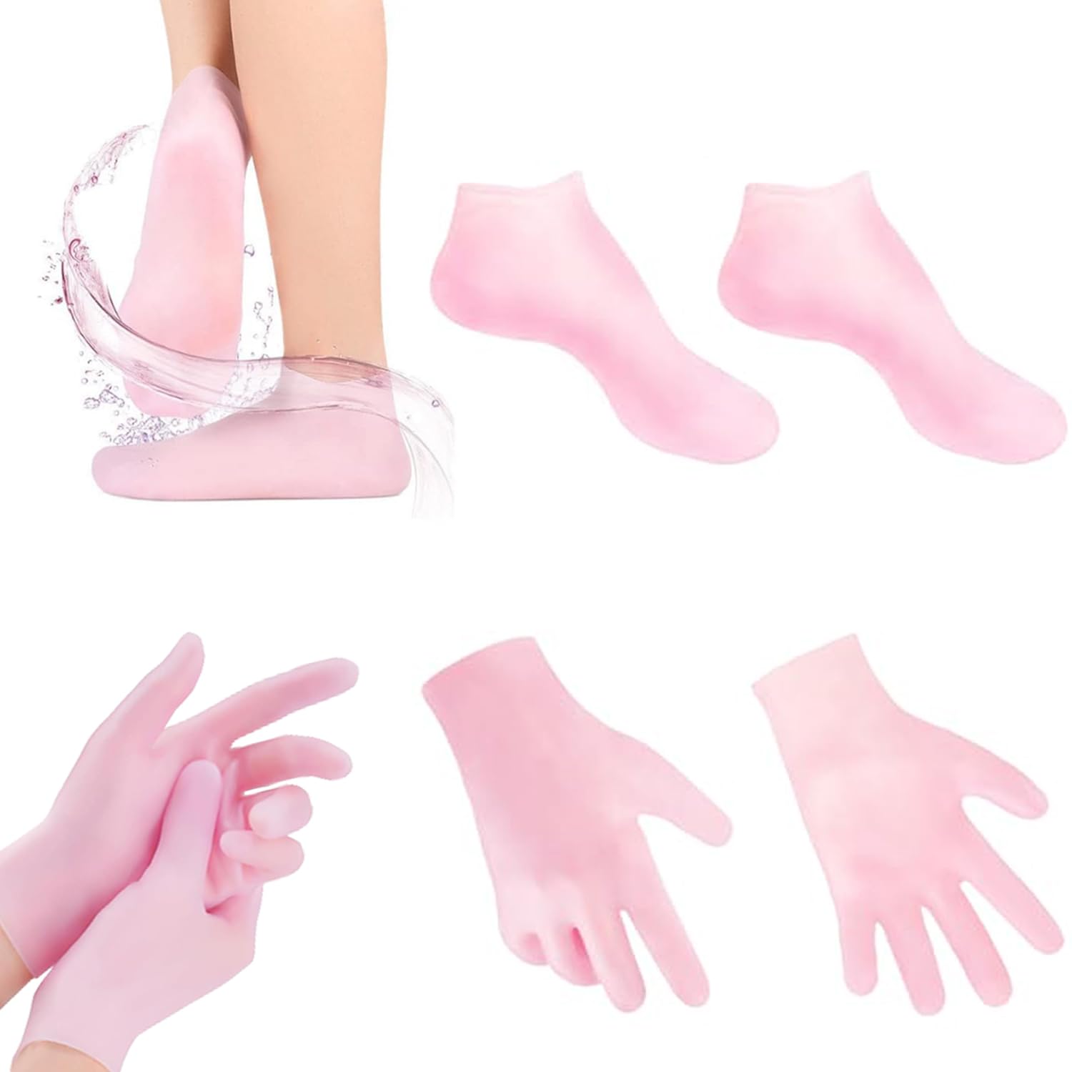 Moisturizing Silicone Gel Socks for Dry Cracked Feet - Aloe Infused Hydrotherapy Foot Care Set for Women - Perfect for Post-Pedicure Treatment & Overnight Healing