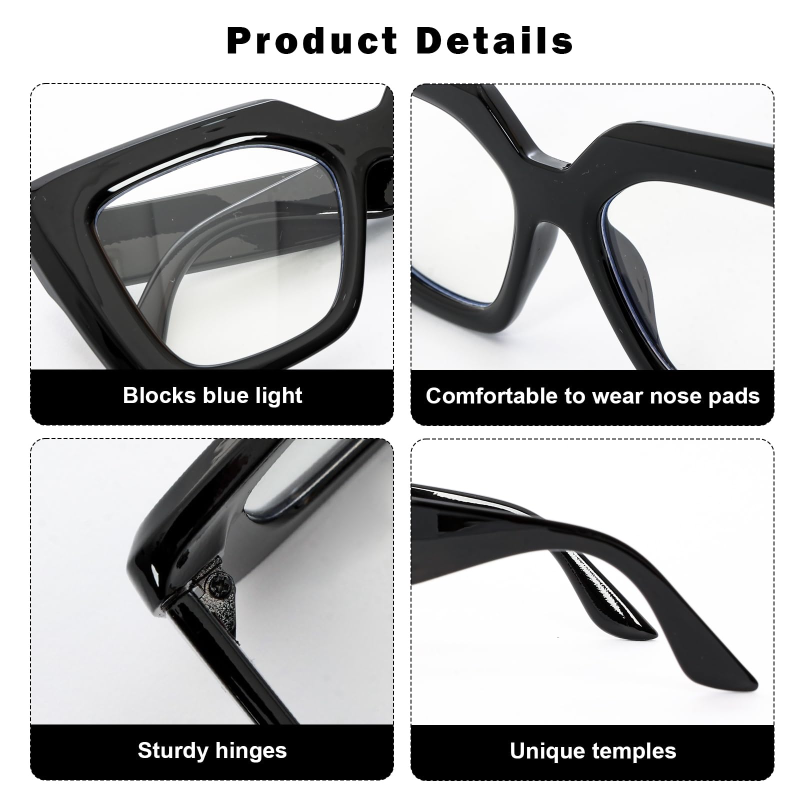 Blue Light Blocking Glasses for Women & Men - Oversized Square Frame for Work & Screen Use