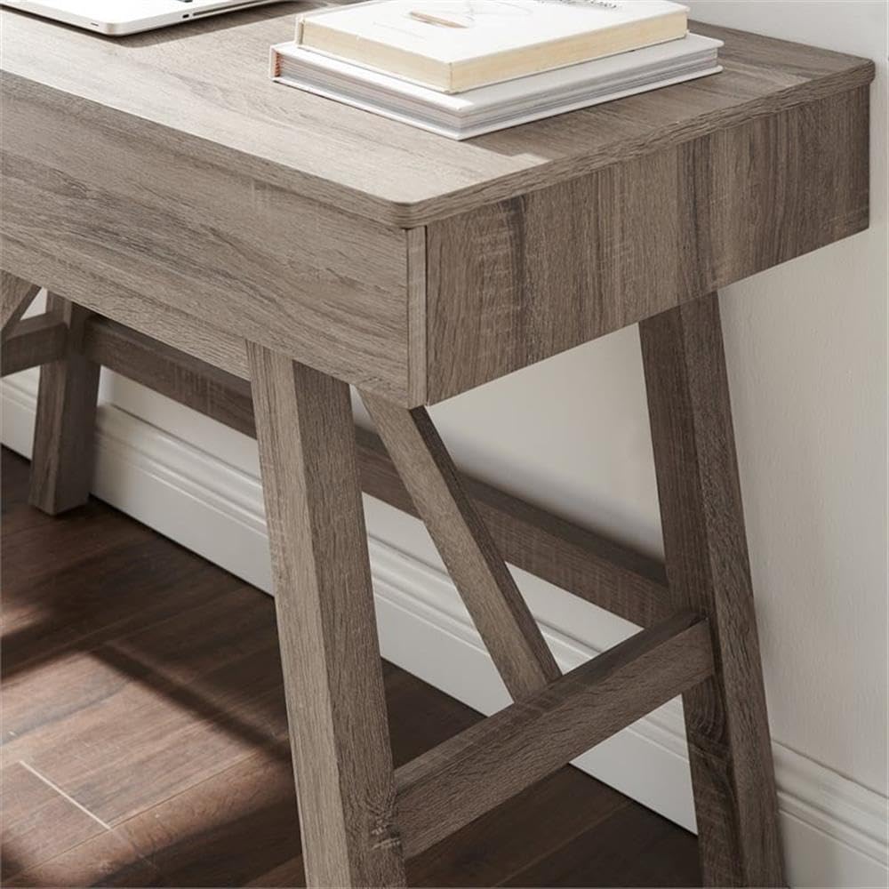 Allora 2-Drawer Small Transitional Wood Space Desk in Gray Wash - Compact Home Office Desk for Small Spaces, Dorm Room, Bedroom & Study Area