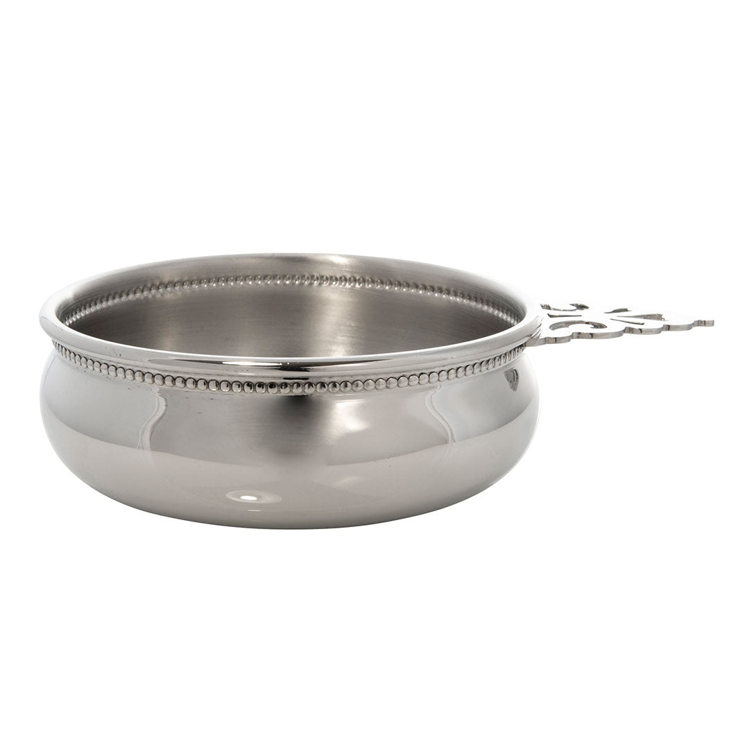 Antique Pewter Beaded Edge Baby Porringer - Handcrafted Infant Feeding Bowl for Christening, First Birthday & Heirloom Gifts