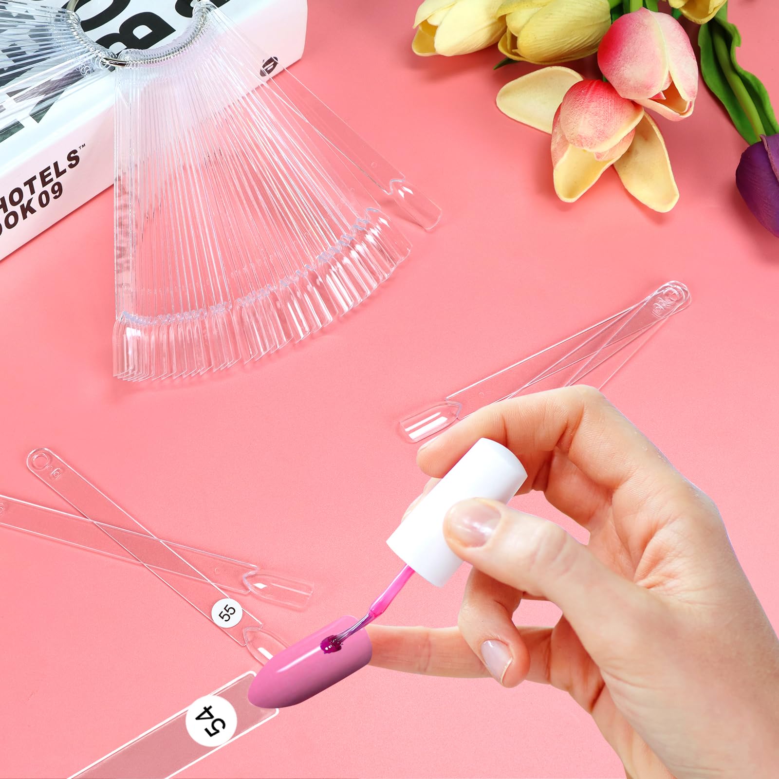 300 Pcs Clear Square Nail Polish Swatch Sticks with Number Stickers & Ring - Professional Nail Color Display for Salons, DIY Nail Art at Home, Perfect for Organizing and Testing Nail Polish Colors
