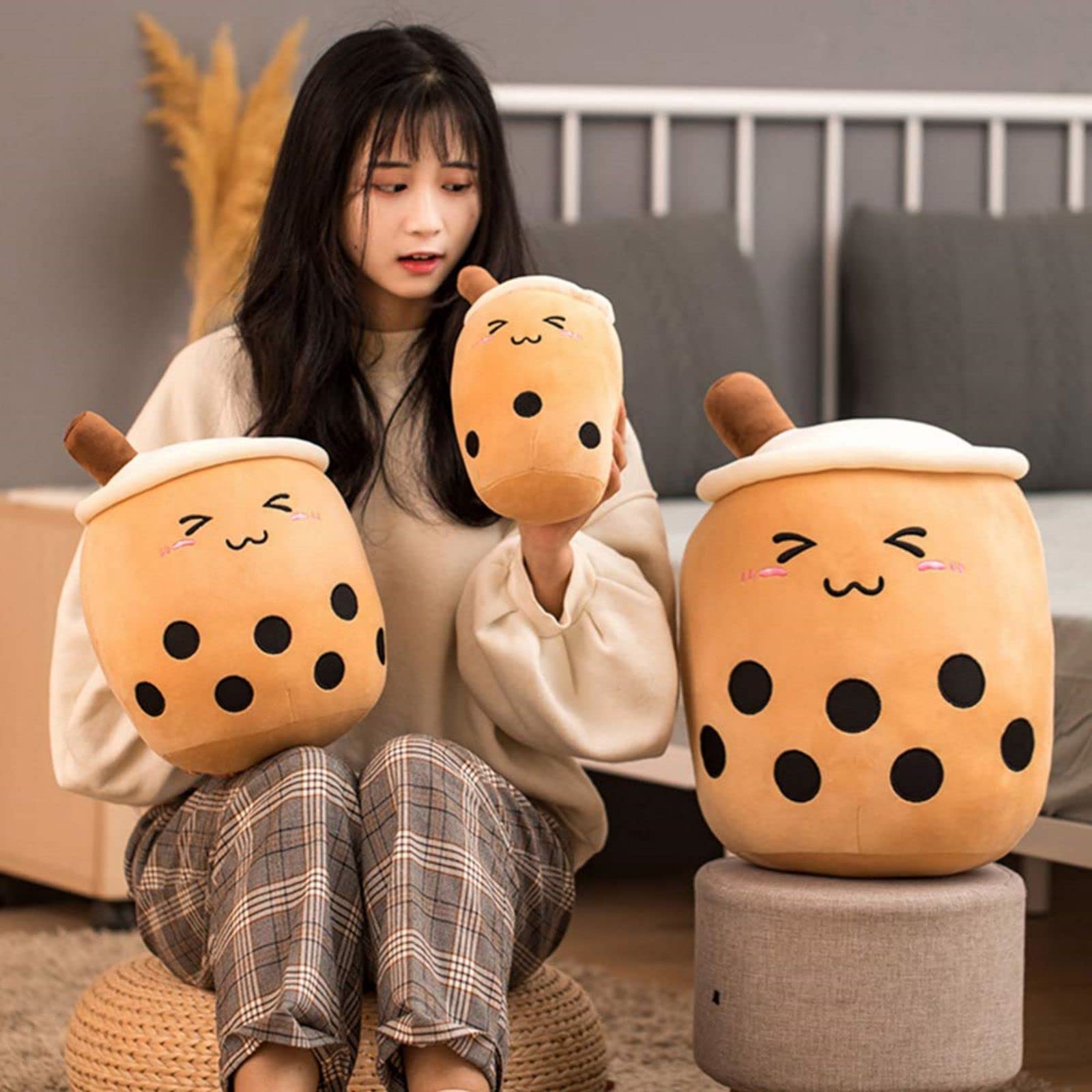 Soft Kawaii Boba Tea Plush Pillow - Cute Stuffed Milk Tea Cup Hugging Toy for Kids & Teens (13.7 Inch, Closed Eyes) - Perfect for Bedroom Decor, Anime Lover Gift & Cozy Cuddling