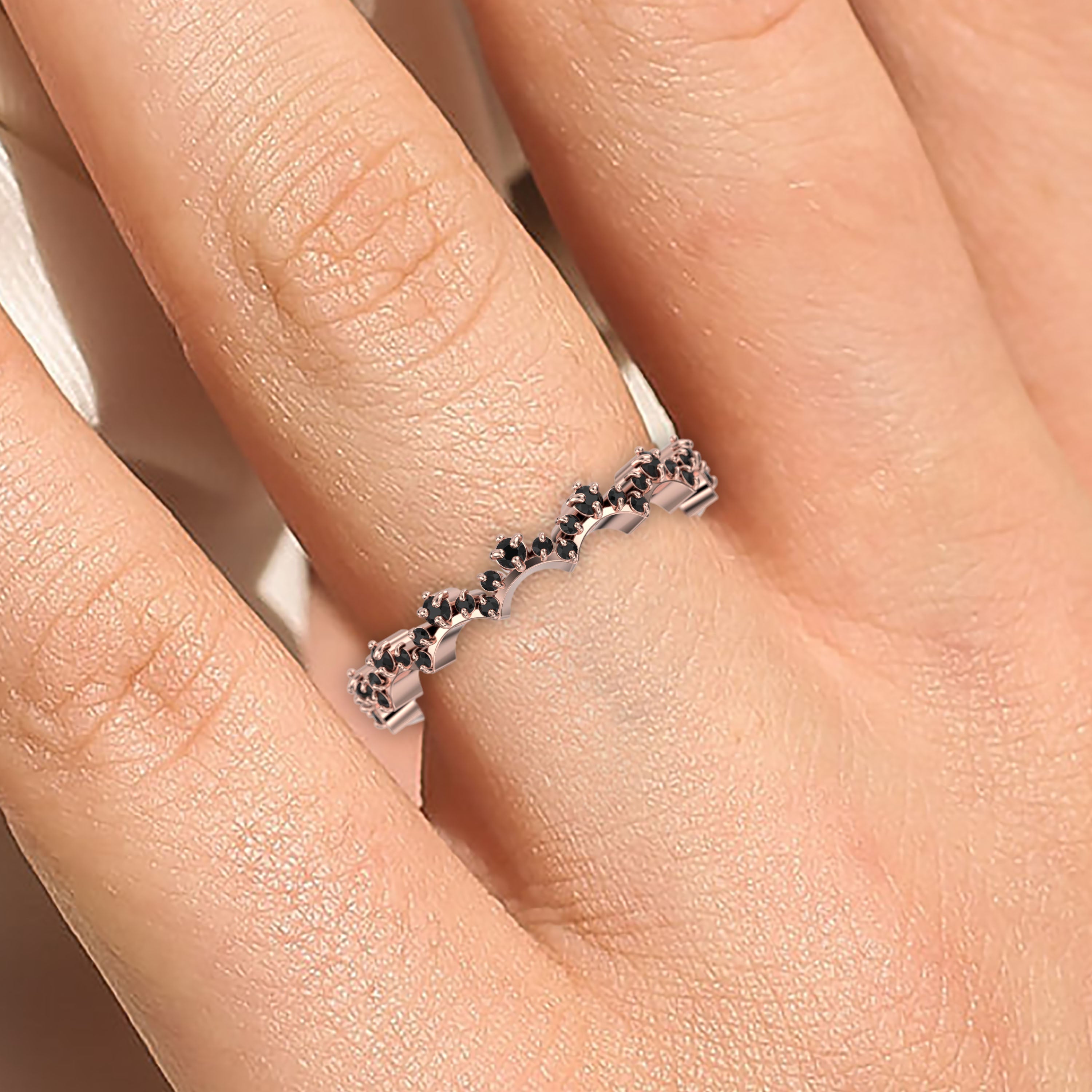 0.50 Ct Black Diamond Moissanite Ring - 10K/14K/18K Solid Gold Wedding Band with Lace Edge - Anniversary Gift for Her - Perfect for Proposals, Engagements & Special Occasions