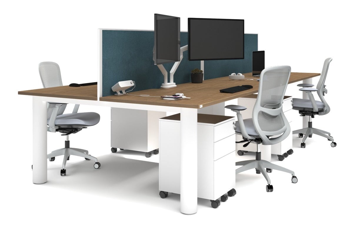 Quadro Cylinder Leg 4-Person Office Workstation Desk - 1600L x 800W with Cable Management - Modern Office Furniture for Team Collaboration & Productivity