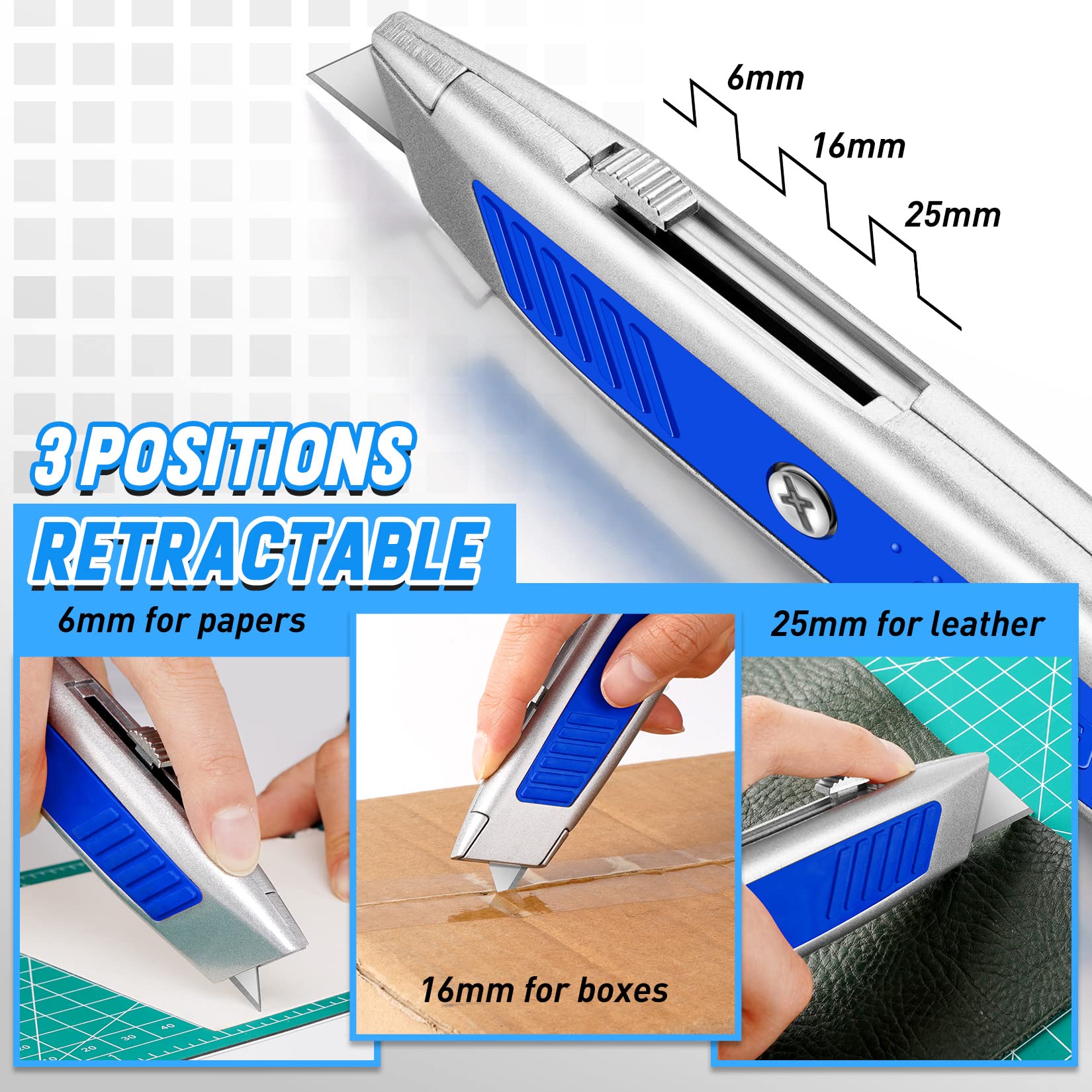 DIYSELF 2 Pack Heavy Duty Retractable Utility Knife - Sharp Box Cutter for Carpet, Cardboard, Paper Cutting - Razor Knife with Safety Lock - Perfect for Warehouse, Office, Home, and Craft Projects (Blue)