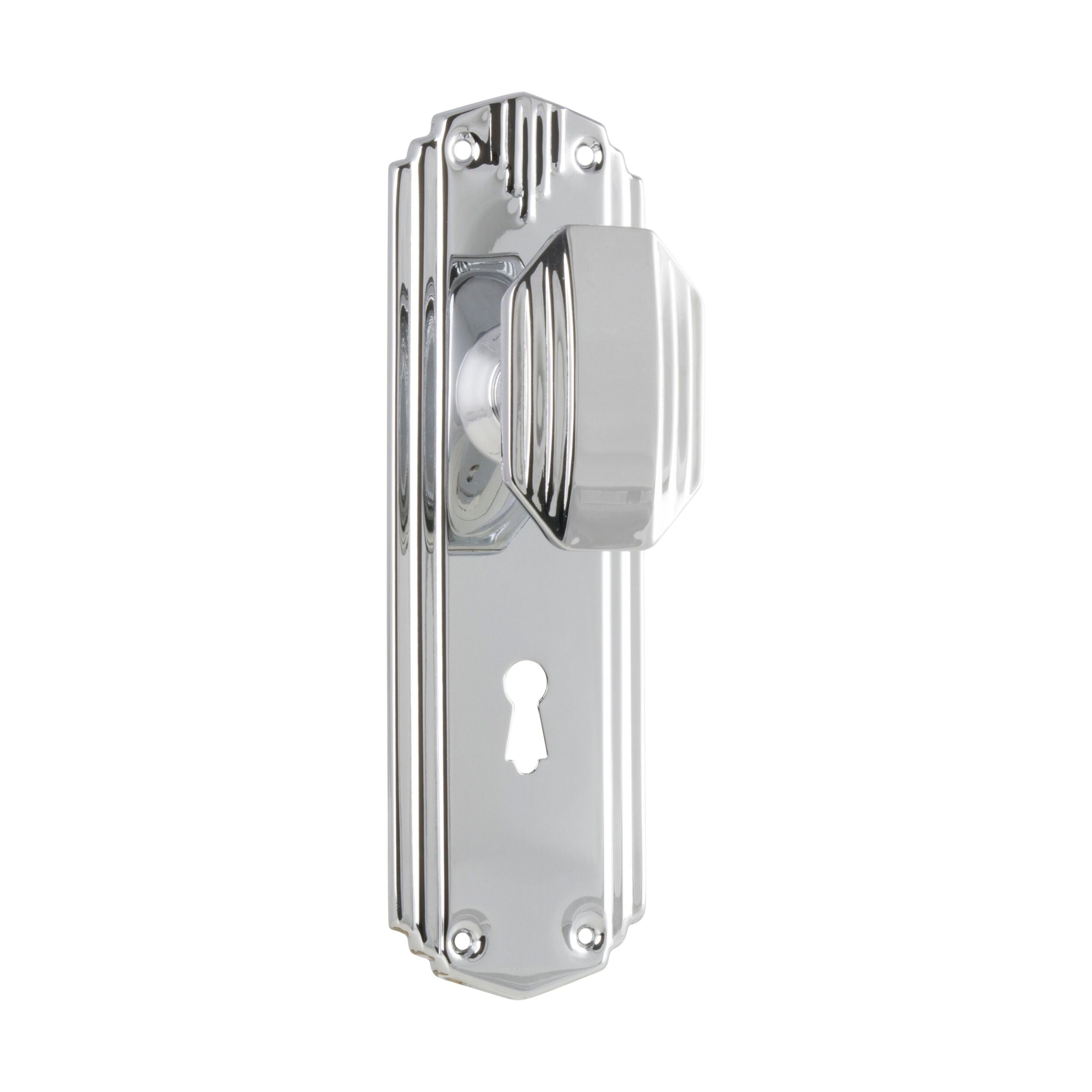 Vintage Art Deco Door Knob Set - 0805 Chrome Plated Lock Pair (H178xW54xP50mm) for Interior/Exterior Doors - Perfect for Home, Office & Commercial Spaces