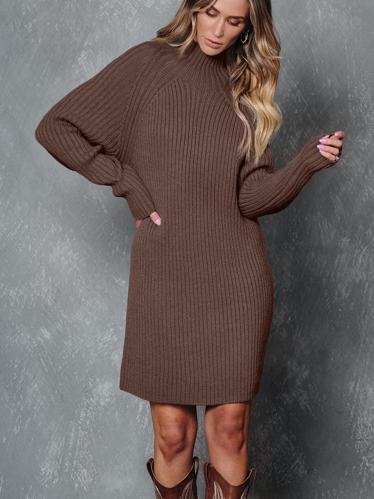 LILLUSORY Women's Knit Sweater Dresses 2025 Fall Fashion - Mock Neck, Long Lantern Sleeve, Oversized Outfits | Cozy Casual Wear for Office, Dates & Autumn Layering