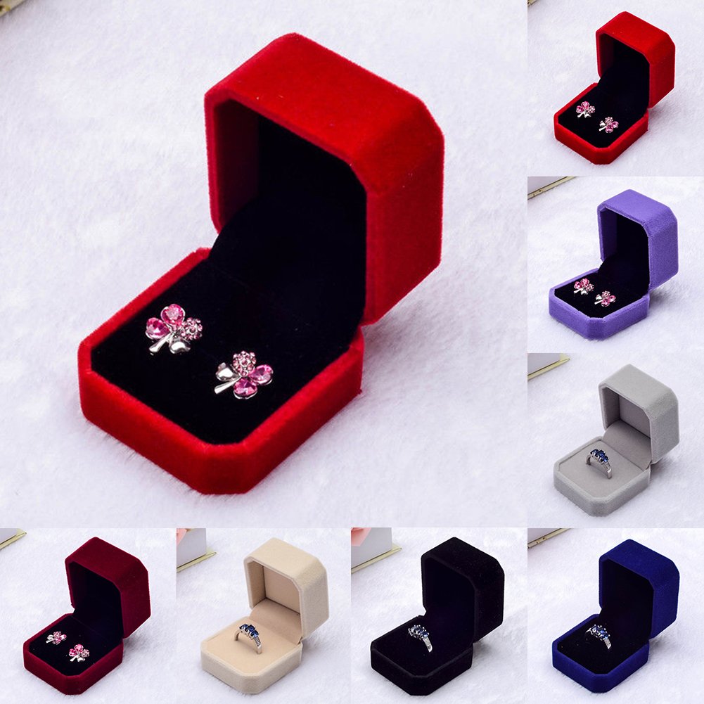 Luxury Velvet Jewelry Box - Square Ring Box for Engagement, Wedding, Proposal - Elegant Black Velvet Earrings & Ring Case - Perfect Gift for Brides, Couples, and Jewelry Lovers (Great for Wedding Proposals, Anniversary Gifts & Jewelry Storage)