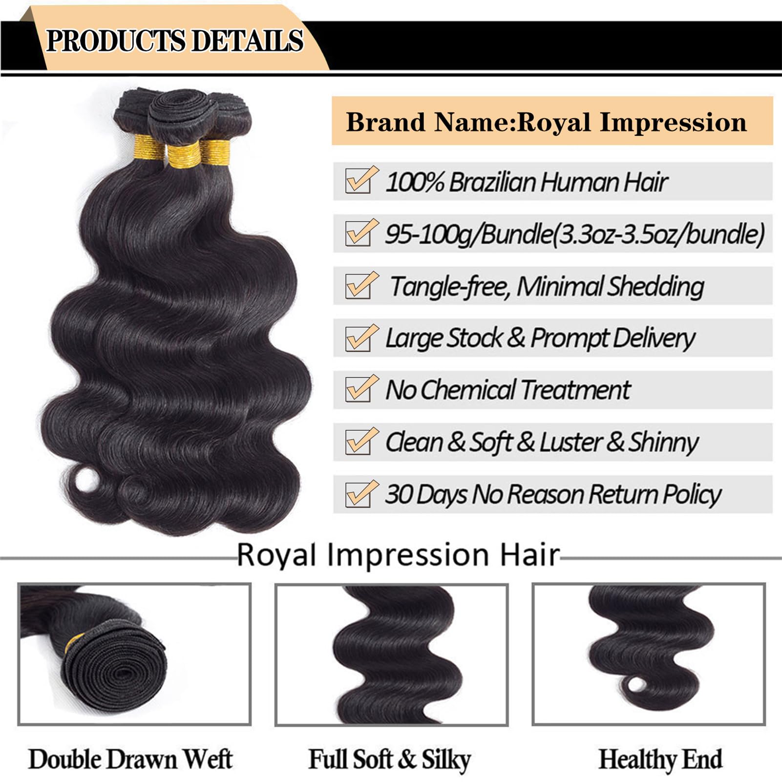 12A Brazilian Virgin Hair Body Wave 3 Bundles with Closure (16 18 20+14 Inch) - 100% Unprocessed Remy Human Hair for Natural Look - Perfect for Weaves, Wigs & Extensions - Salon Quality Hair for Daily Styling & Special Occasions