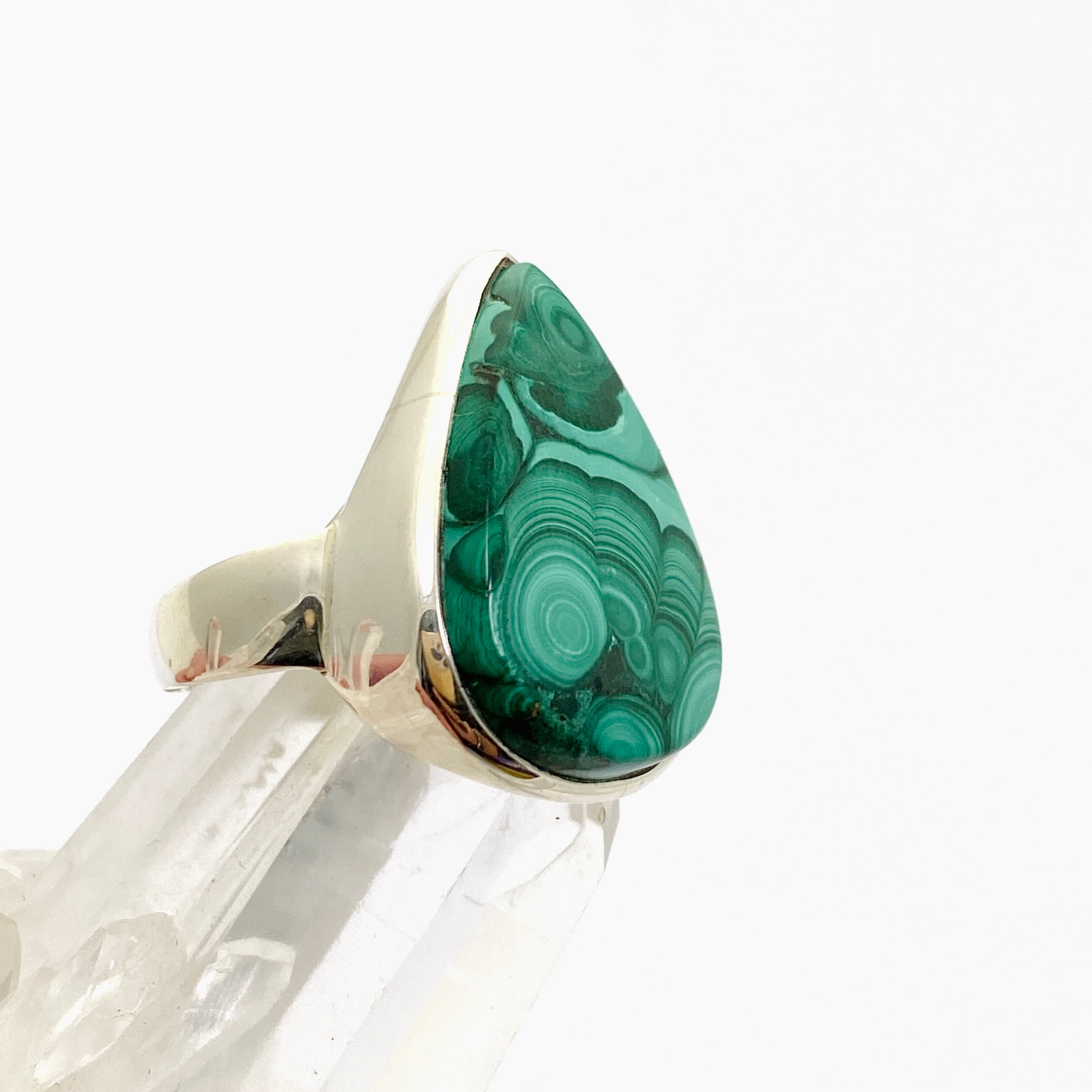 Malachite Teardrop Cabochon Ring - Size 10 - Handmade Sterling Silver Jewelry - PRGJ832 - Perfect for Boho Style & Gift Giving